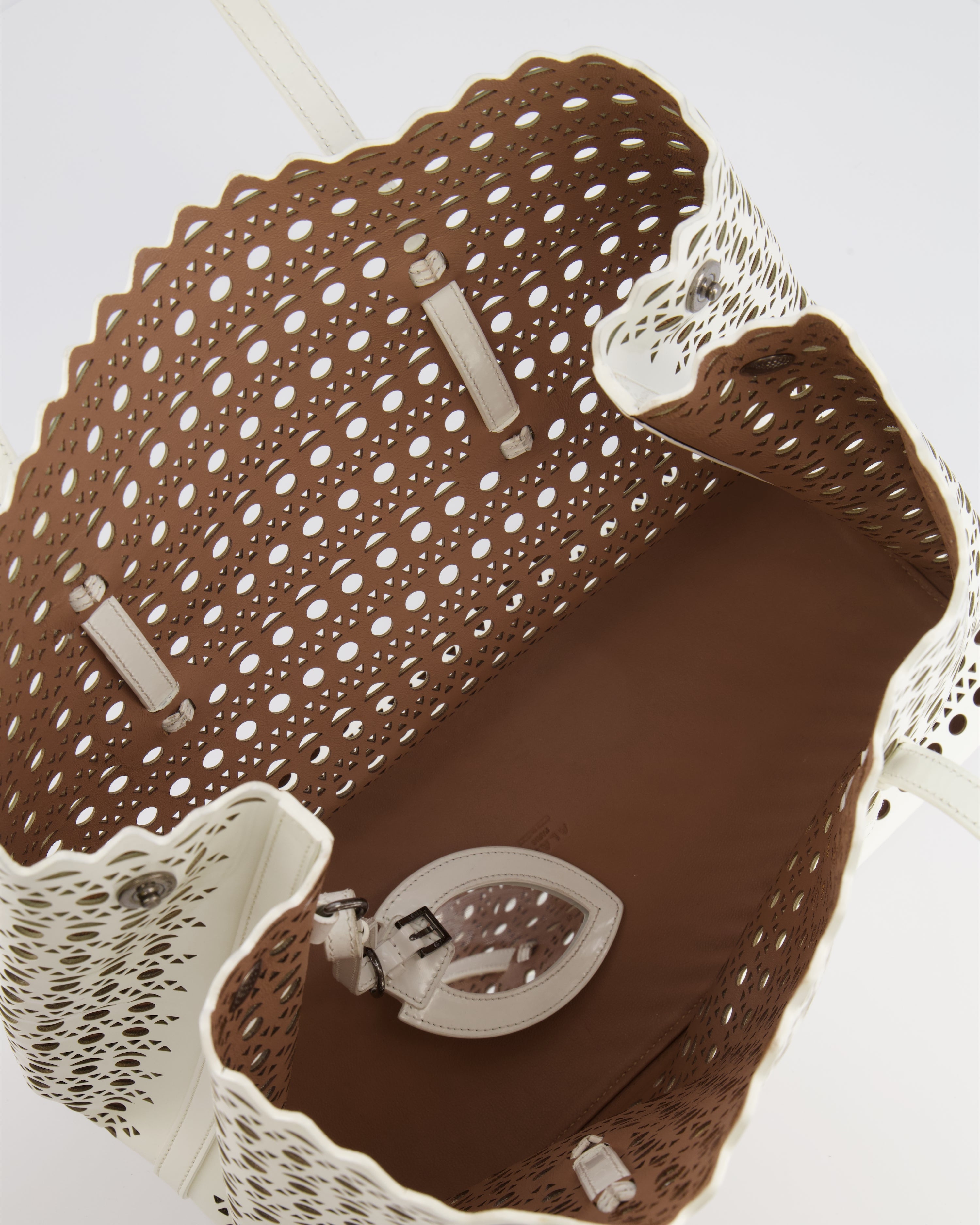 Alaia White Perforated Medium Leather Mina Tote Bag RRP £2,200