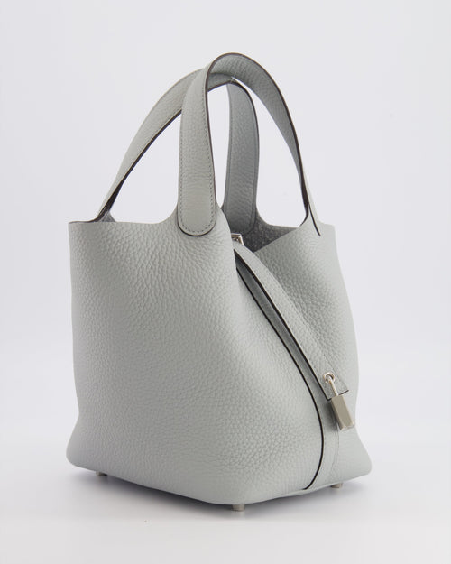*HOT* Hermès Picotin Lock Bag 18cm in Bleu Glacier Clemence Leather with Palladium Hardware