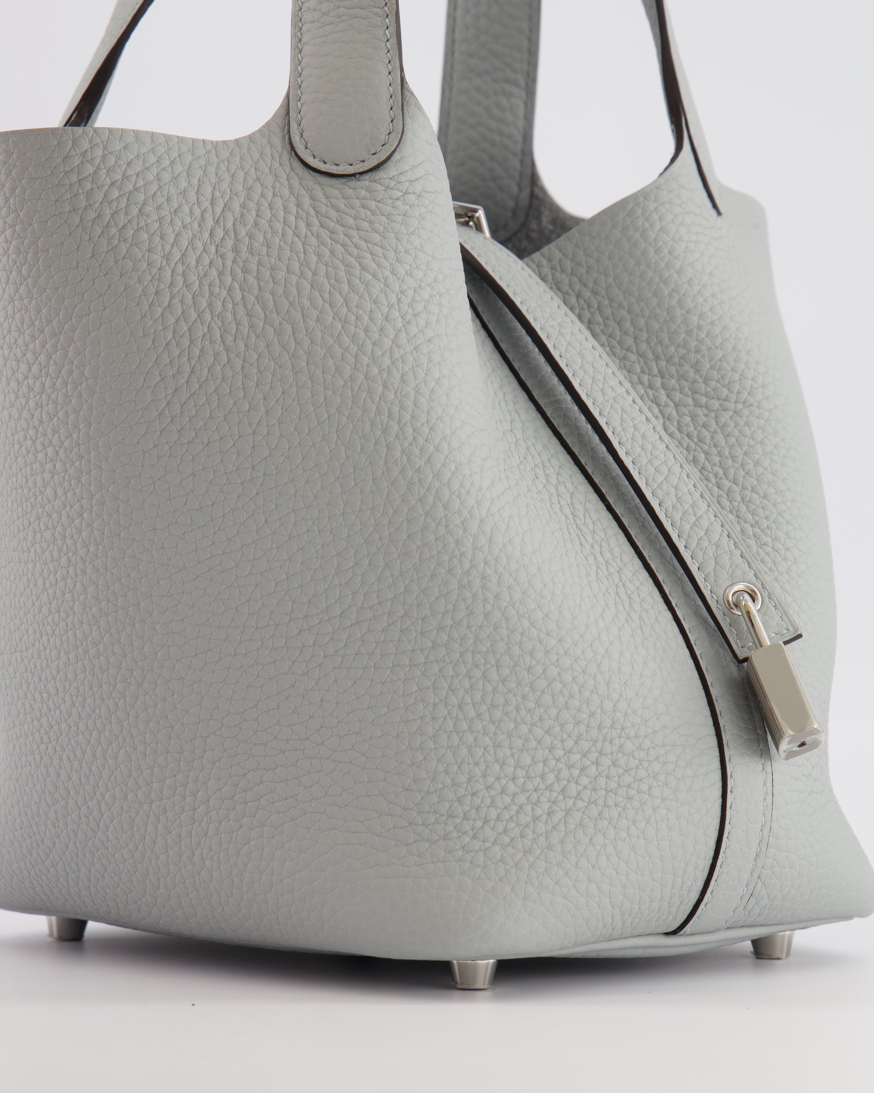*HOT* Hermès Picotin Lock Bag 18cm in Bleu Glacier Clemence Leather with Palladium Hardware