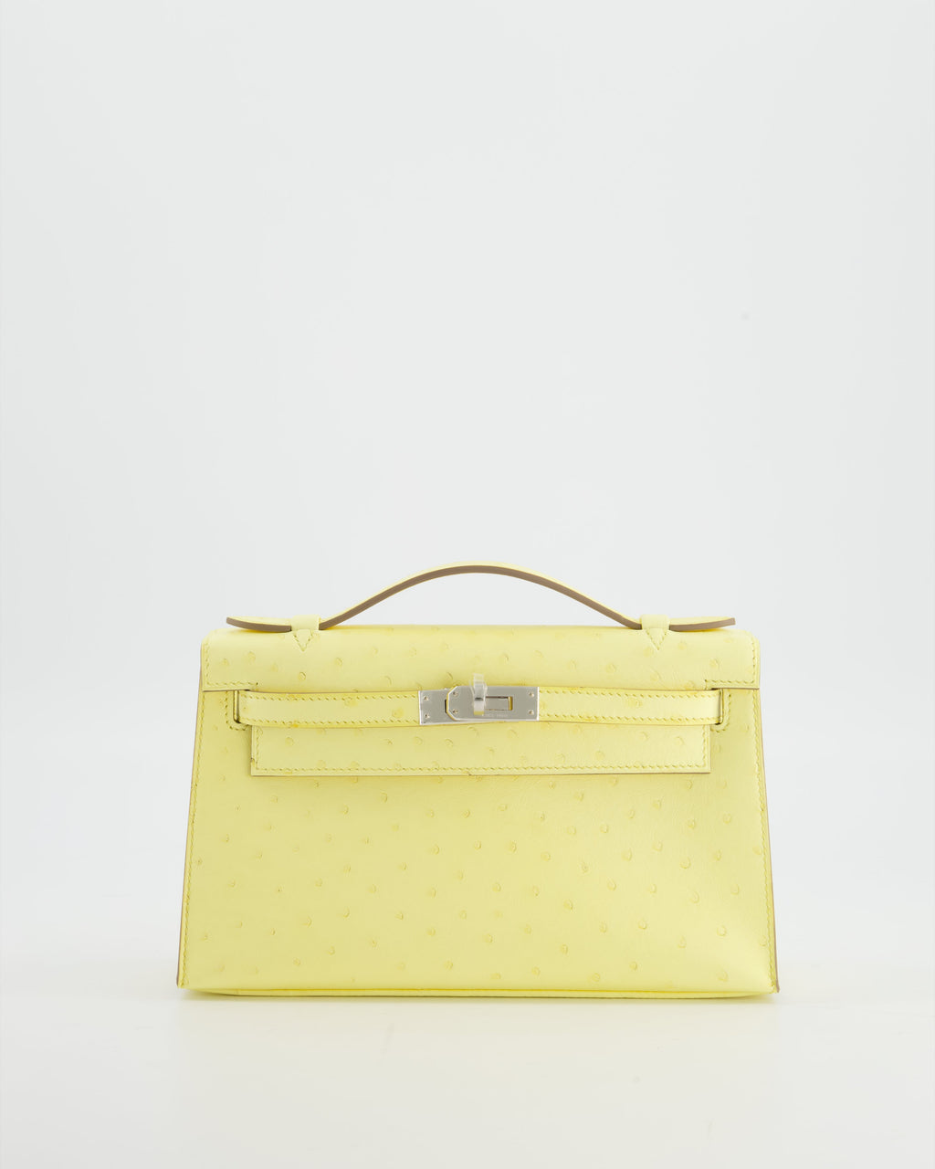 Hermès Kelly Pochette Bag in Limoncello Ostrich Leather with Palladium Hardware