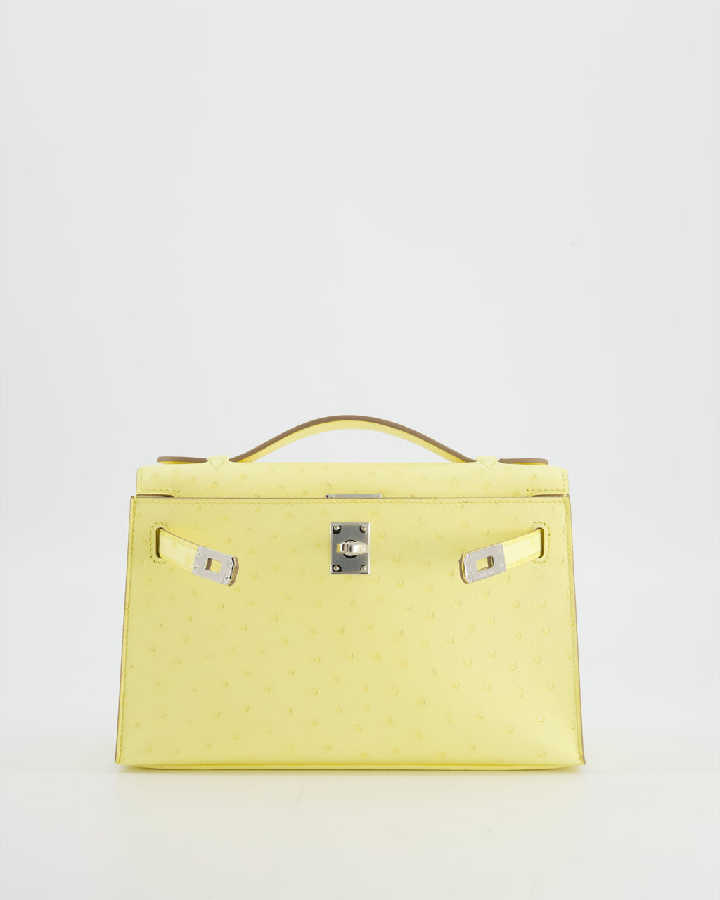 Hermès Kelly Pochette Bag in Limoncello Ostrich Leather with Palladium Hardware
