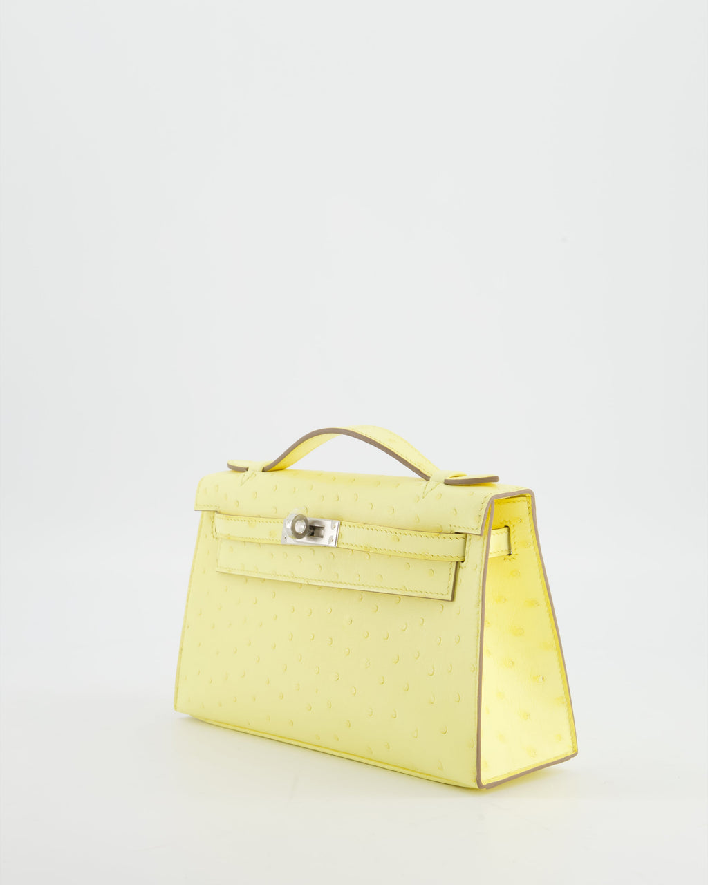 Hermès Kelly Pochette Bag in Limoncello Ostrich Leather with Palladium Hardware