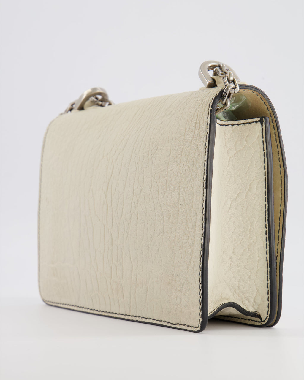 Christian Dior White Pebbled Leather J'Adior Flap Bag with Turquoise and White Logo, Silver Hardware