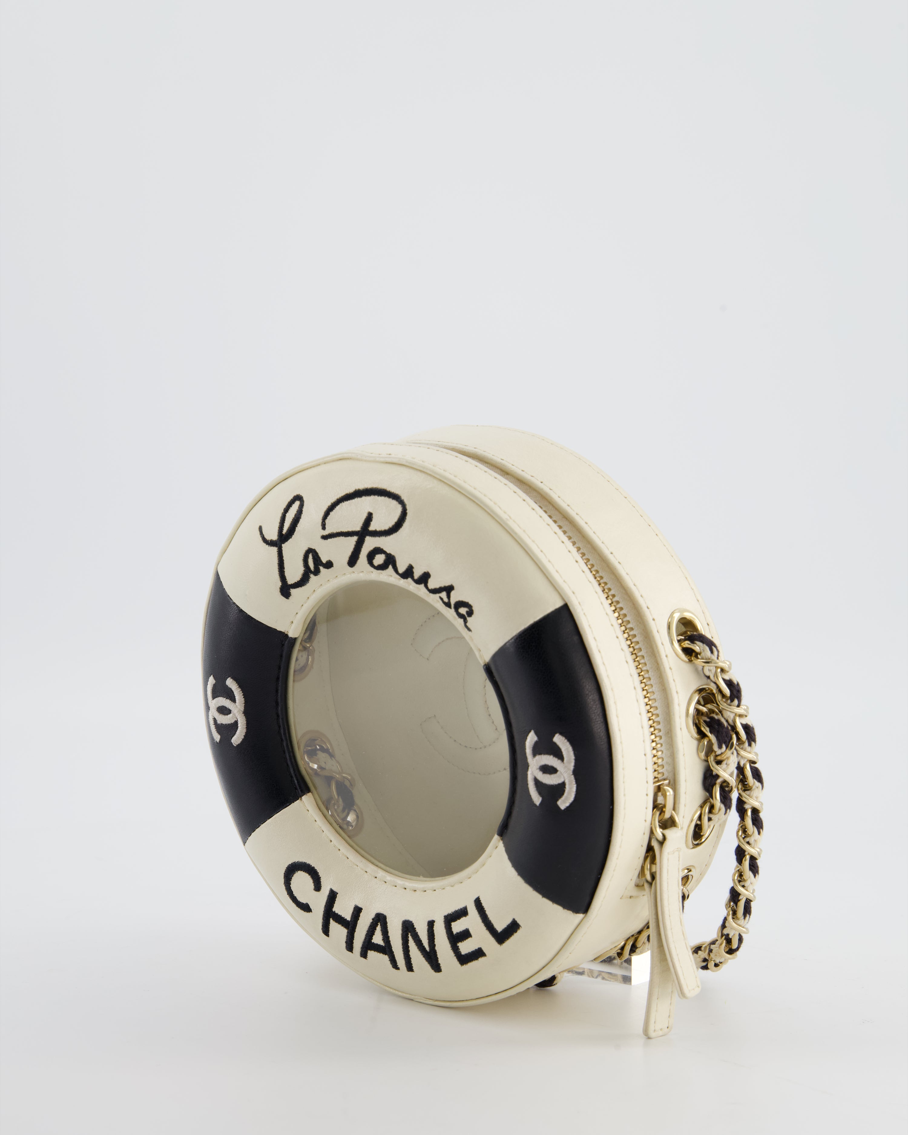 *RARE & FIRE PRICE* Chanel La Pausa Coco Lifesaver Bag in Black and White with Champagne Gold Hardware