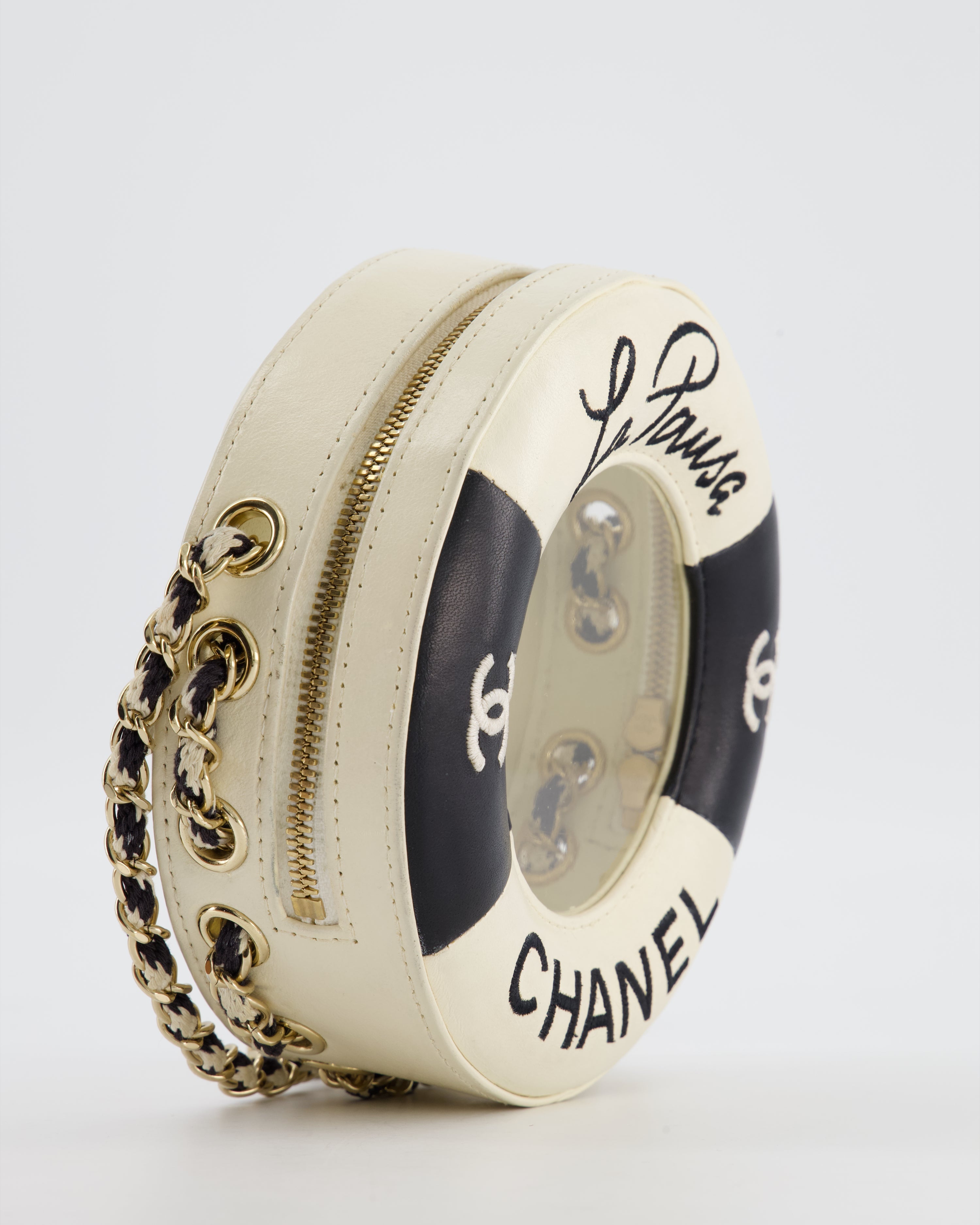 *RARE & FIRE PRICE* Chanel La Pausa Coco Lifesaver Bag in Black and White with Champagne Gold Hardware
