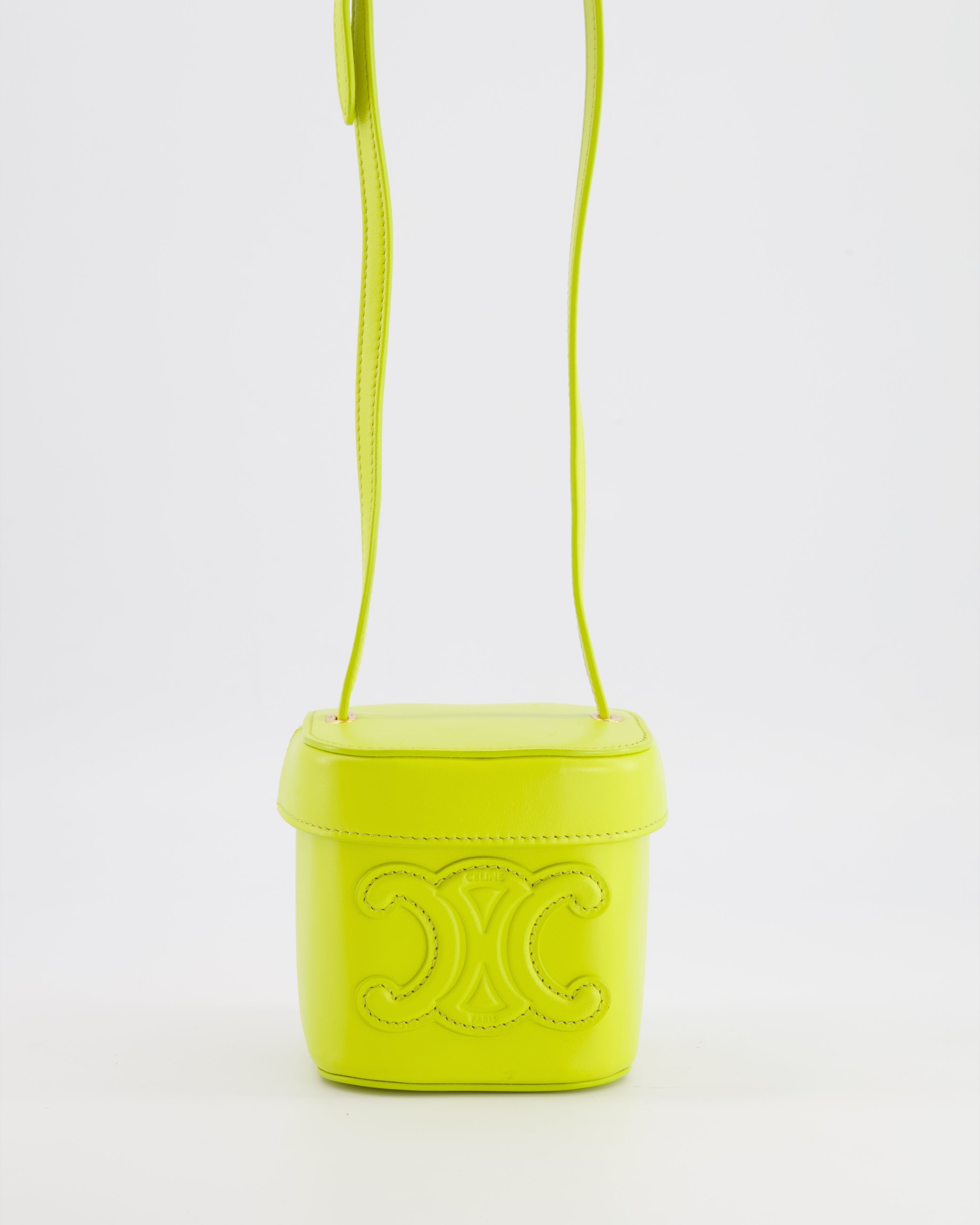 Celine Lime Yellow Leather Small Box Cuir Triomphe Bag