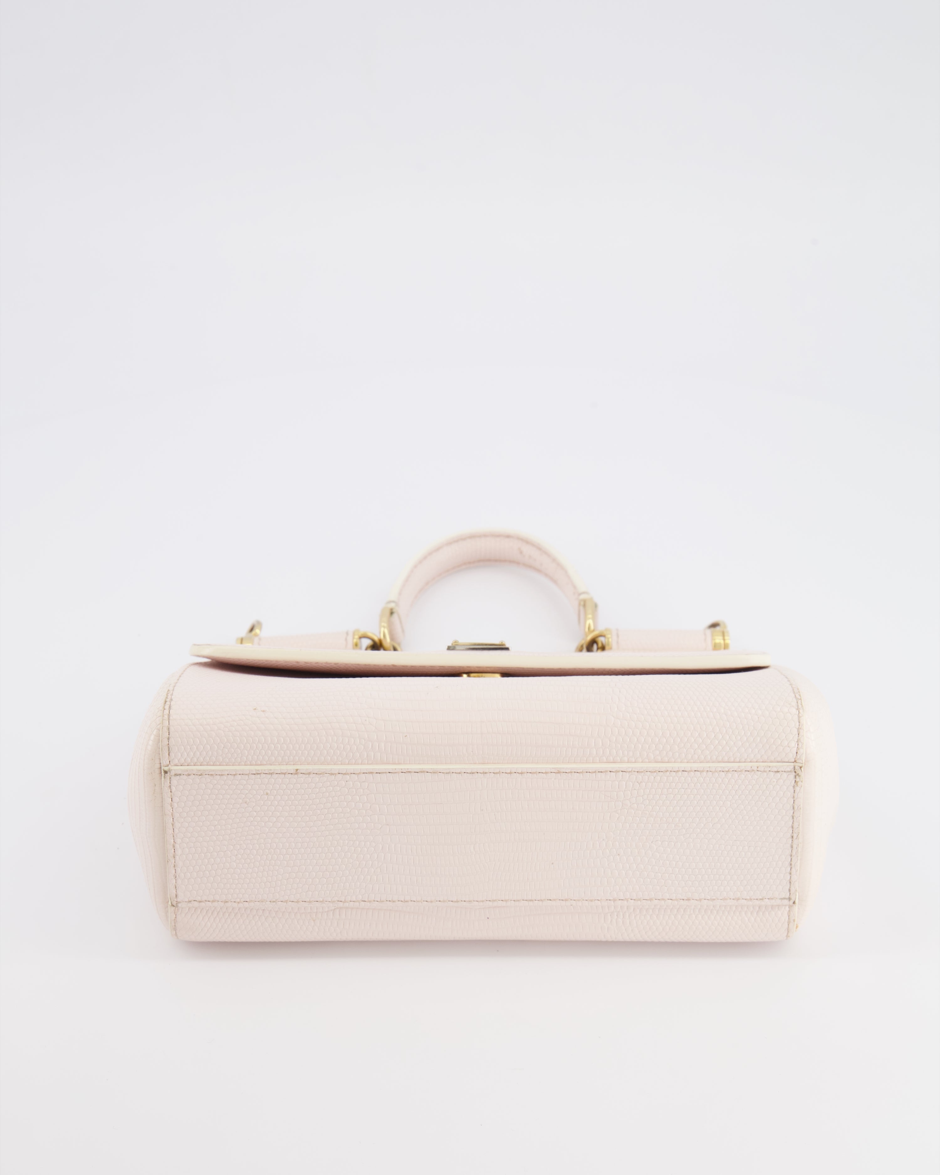 Dolce & Gabbana Light Pink Iguana Embossed Leather Small Sicily Bag with Mixed Hardware and Crystal Pearl Chain
