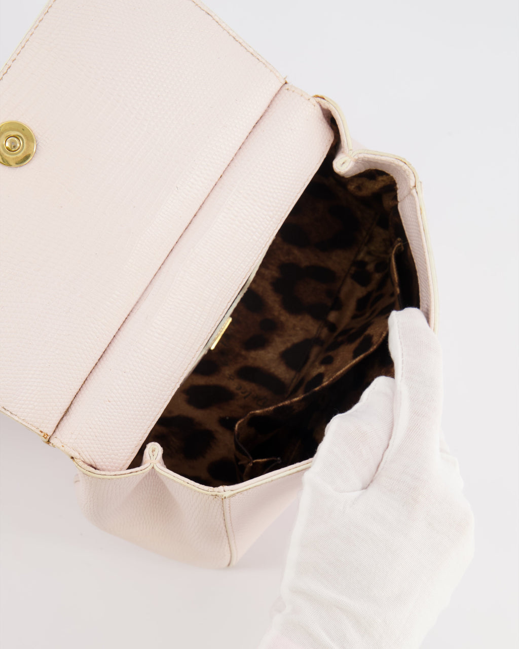 Dolce & Gabbana Light Pink Iguana Embossed Leather Small Sicily Bag with Mixed Hardware and Crystal Pearl Chain