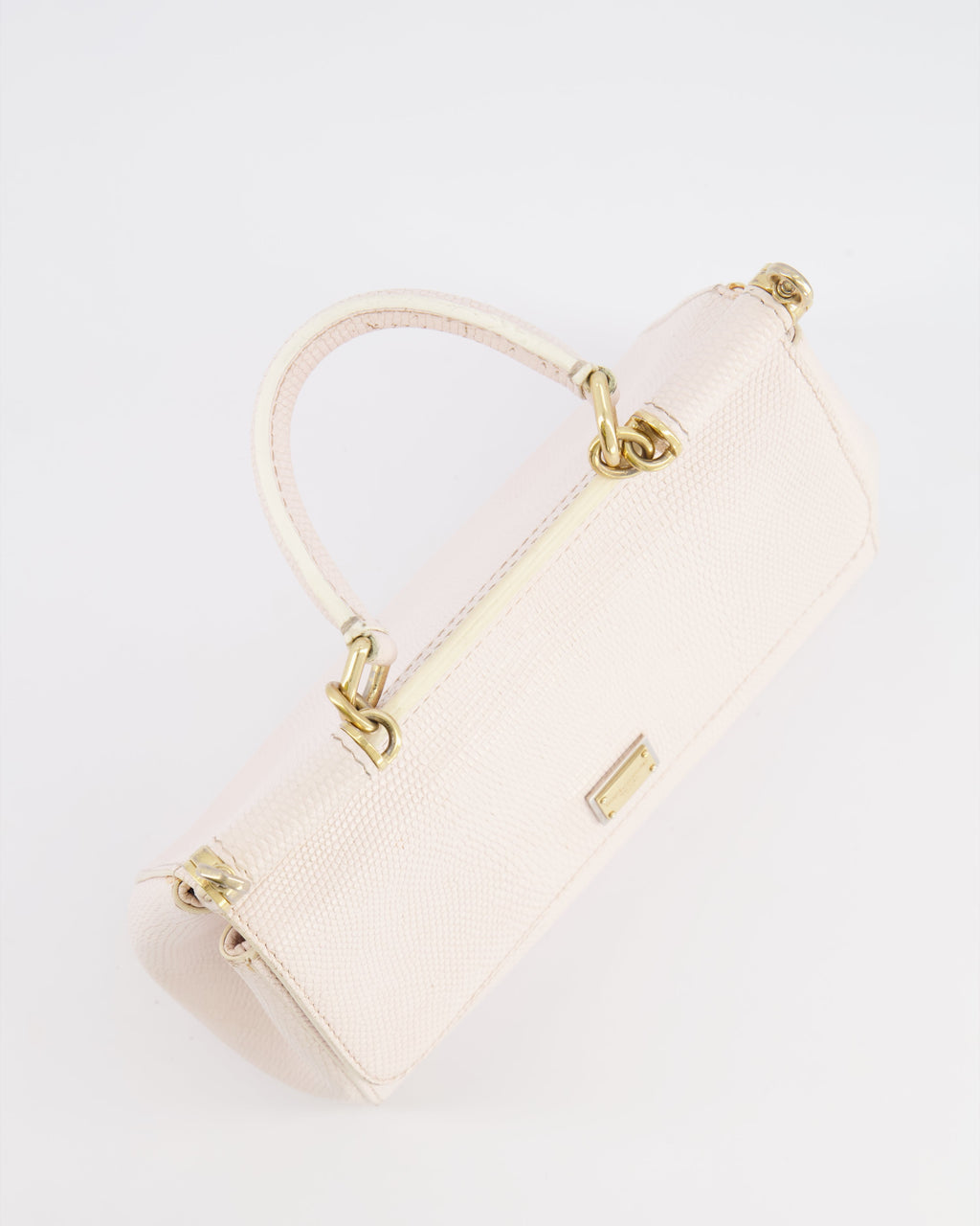 Dolce & Gabbana Light Pink Iguana Embossed Leather Small Sicily Bag with Mixed Hardware and Crystal Pearl Chain
