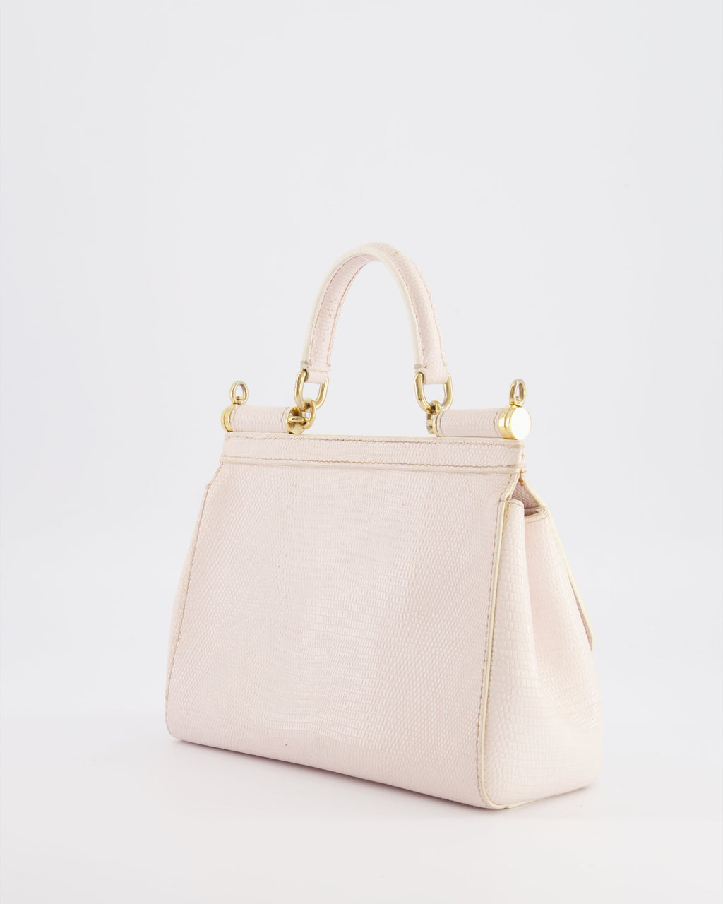 Dolce & Gabbana Light Pink Iguana Embossed Leather Small Sicily Bag with Mixed Hardware and Crystal Pearl Chain