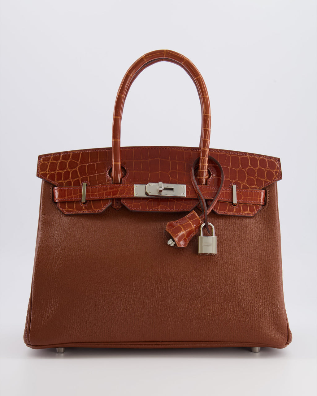 Hermès Birkin 30 Touch Bag in Noisette Chèvre Mysore and Etrusque Crocodile Niloticus Leather with Palladium Hardware
