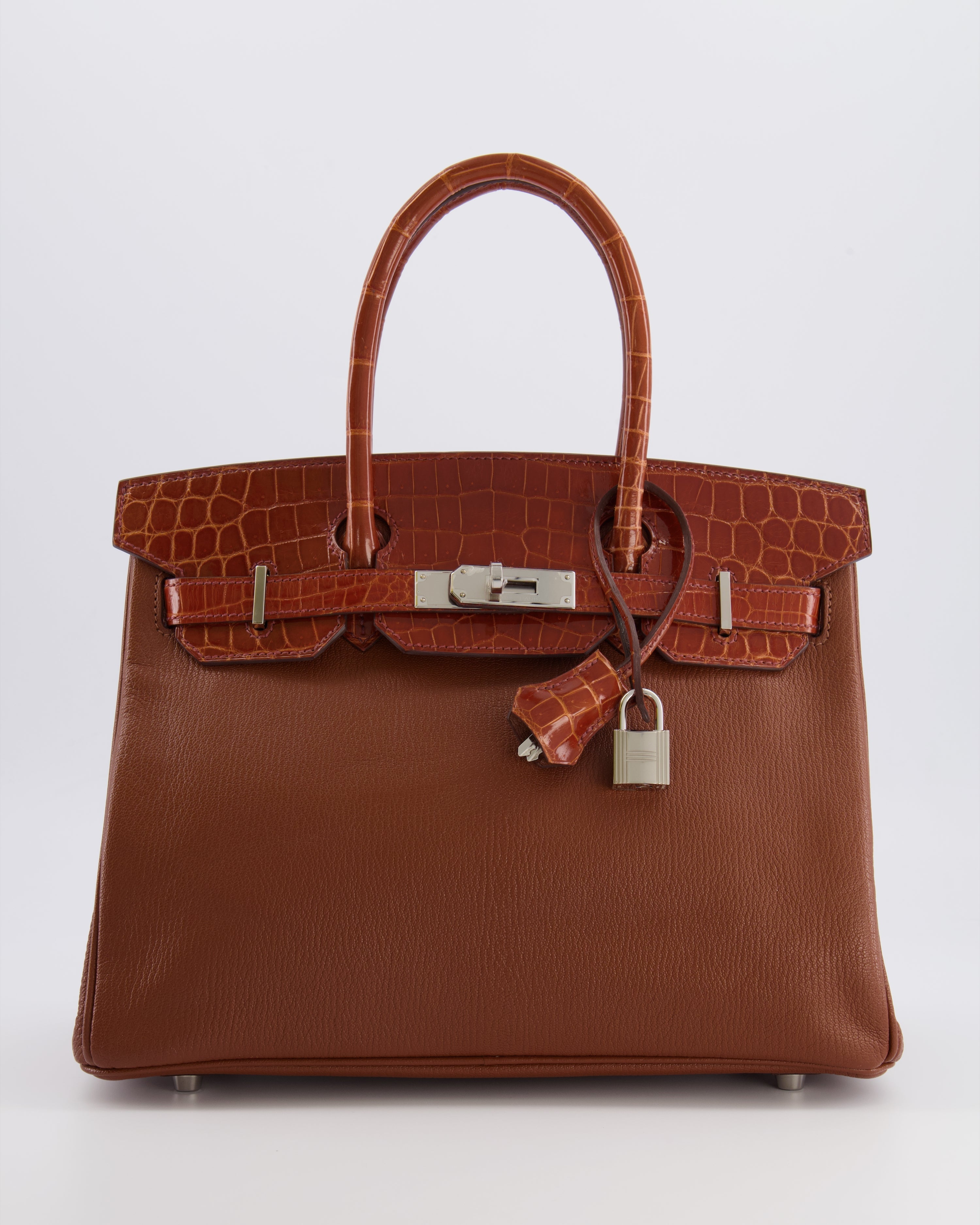 Hermès Birkin 30 Touch Bag in Noisette Chèvre Mysore and Etrusque Crocodile Niloticus Leather with Palladium Hardware