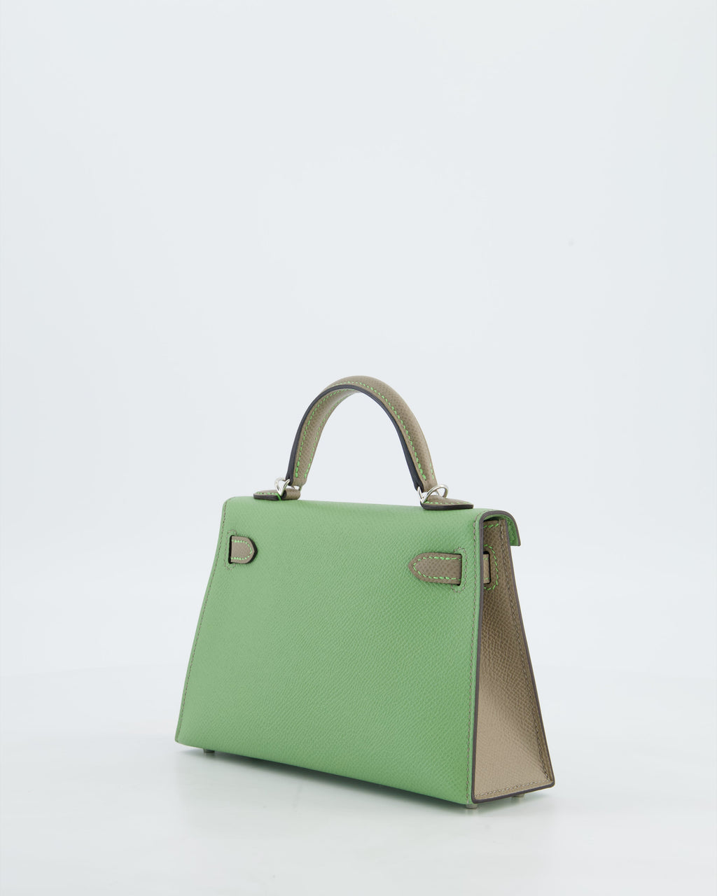 *SUPER RARE* Hermès HSS Mini Kelly II 20 Bag in Vert Criquet & Gris Asphalte Epsom Leather with Contrast Stitching and Palladium Hardware