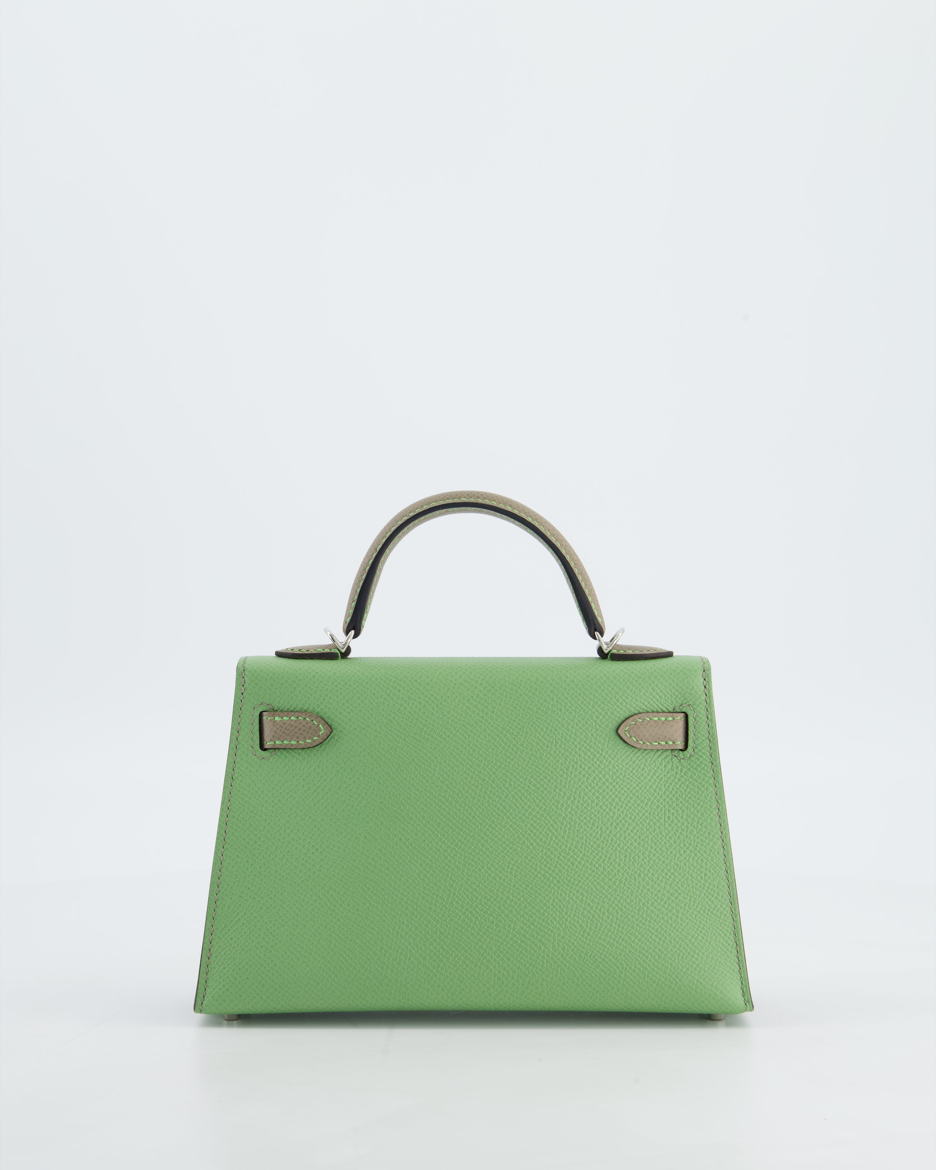 *SUPER RARE* Hermès HSS Mini Kelly II 20 Bag in Vert Criquet & Gris Asphalte Epsom Leather with Contrast Stitching and Palladium Hardware