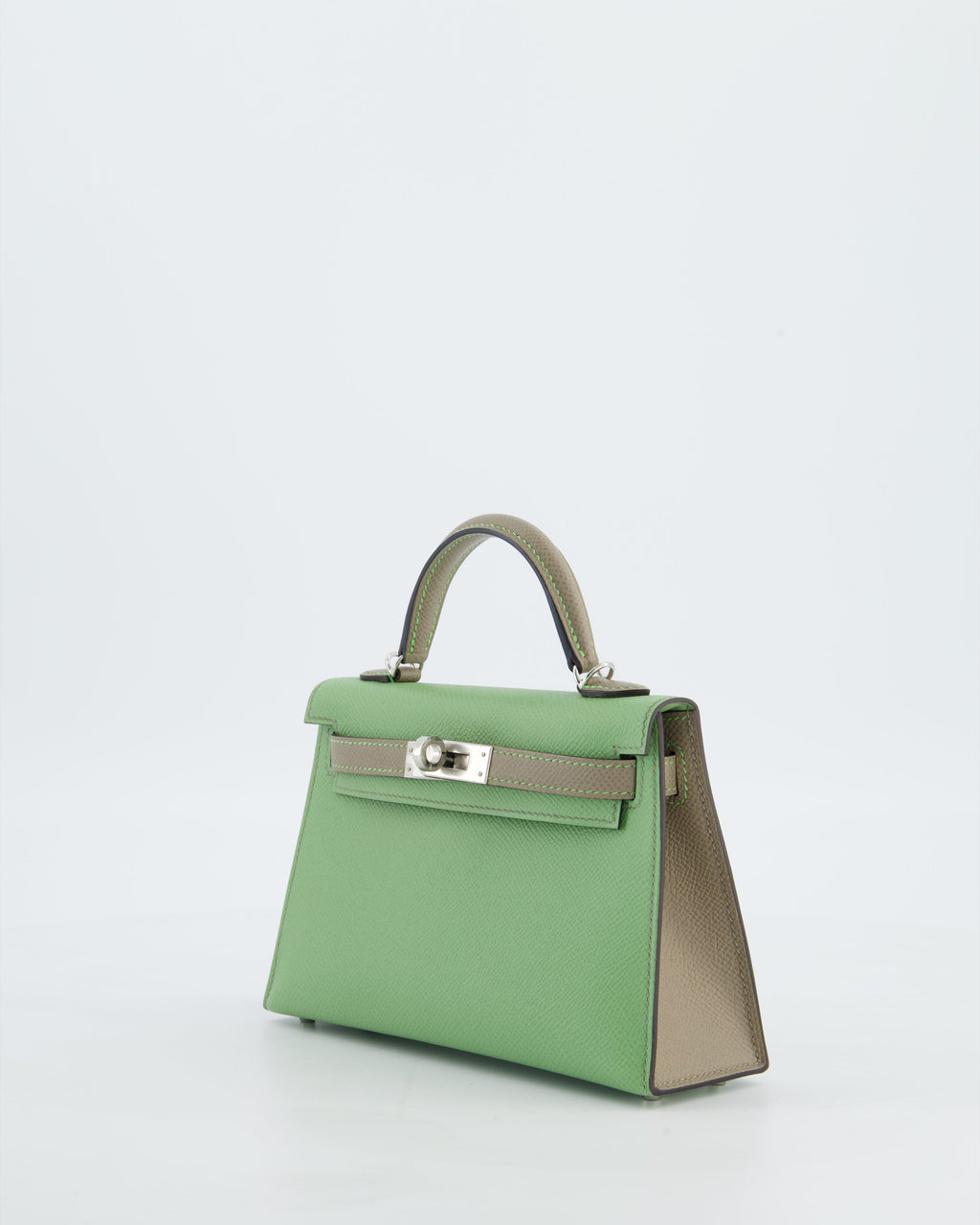 *SUPER RARE* Hermès HSS Mini Kelly II 20 Bag in Vert Criquet & Gris Asphalte Epsom Leather with Contrast Stitching and Palladium Hardware