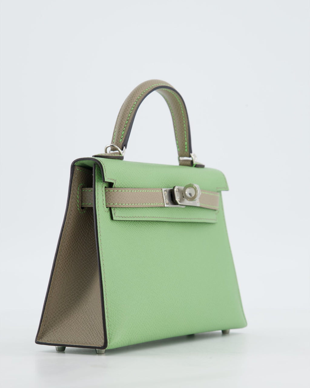 *SUPER RARE* Hermès HSS Mini Kelly II 20 Bag in Vert Criquet & Gris Asphalte Epsom Leather with Contrast Stitching and Palladium Hardware