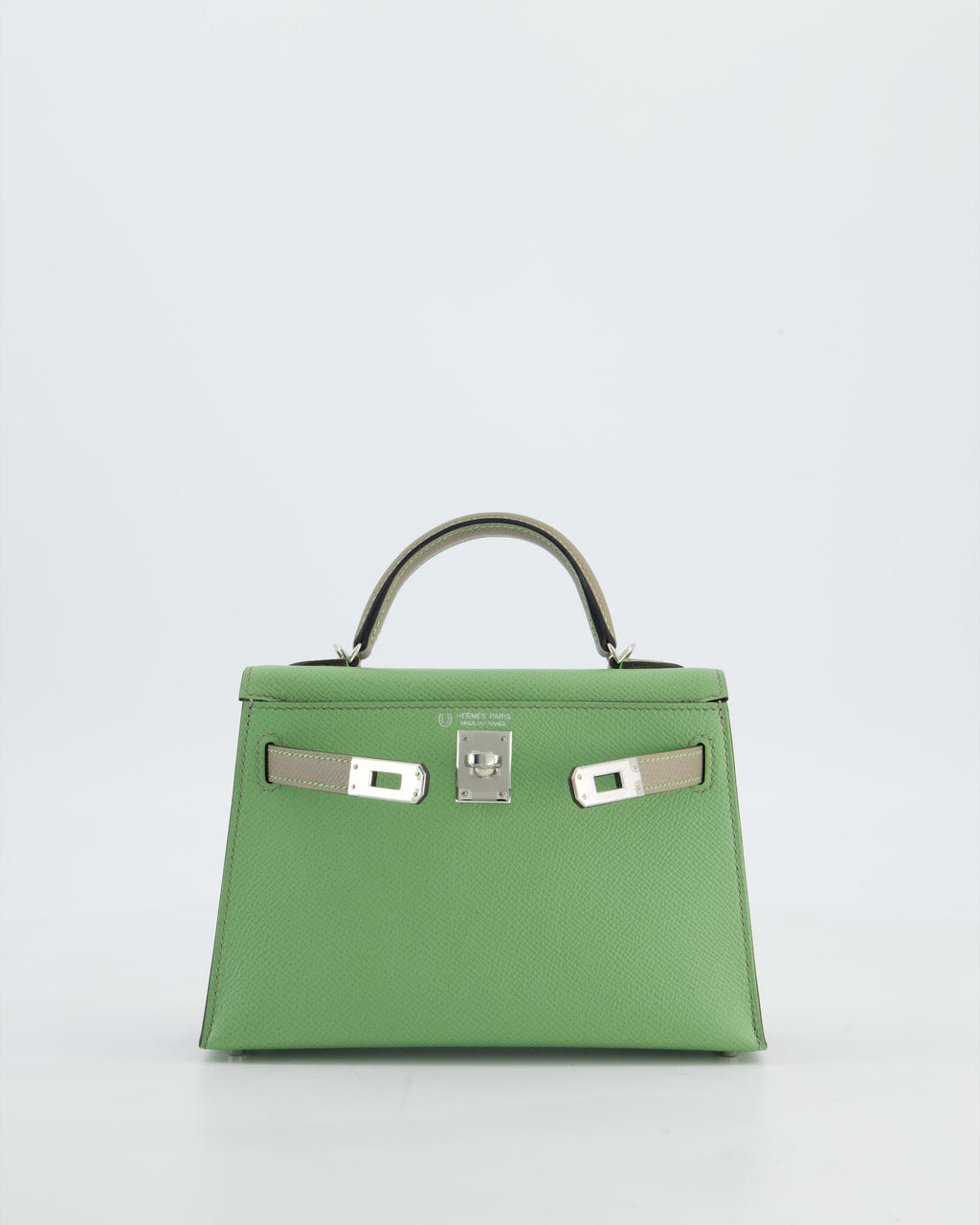 *SUPER RARE* Hermès HSS Mini Kelly II 20 Bag in Vert Criquet & Gris Asphalte Epsom Leather with Contrast Stitching and Palladium Hardware