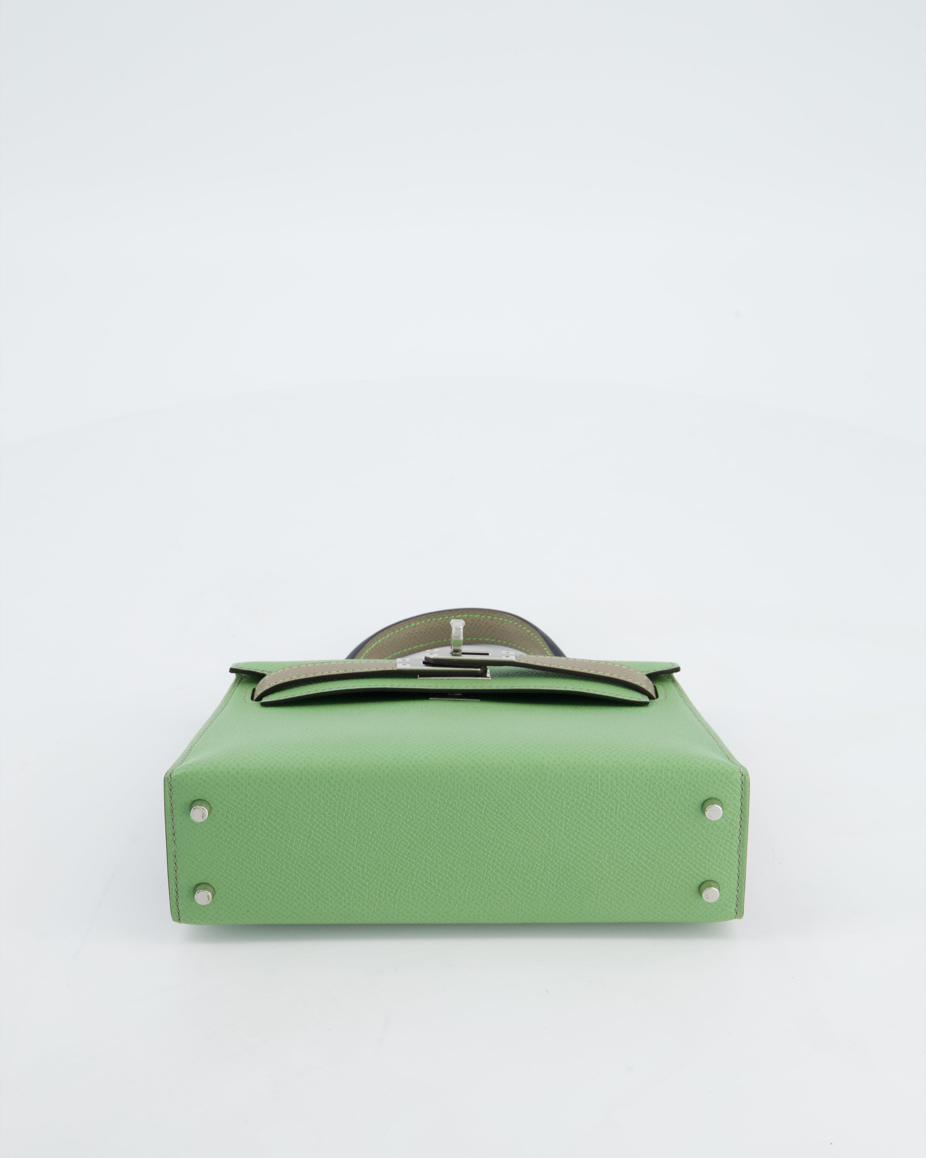 *SUPER RARE* Hermès HSS Mini Kelly II 20 Bag in Vert Criquet & Gris Asphalte Epsom Leather with Contrast Stitching and Palladium Hardware