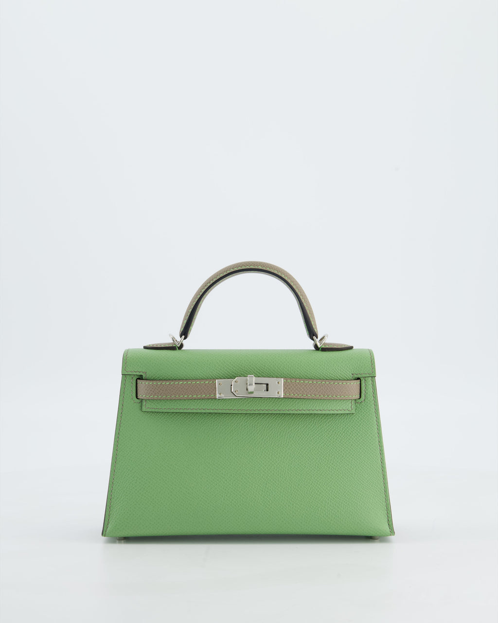 *SUPER RARE* Hermès HSS Mini Kelly II 20 Bag in Vert Criquet & Gris Asphalte Epsom Leather with Contrast Stitching and Palladium Hardware