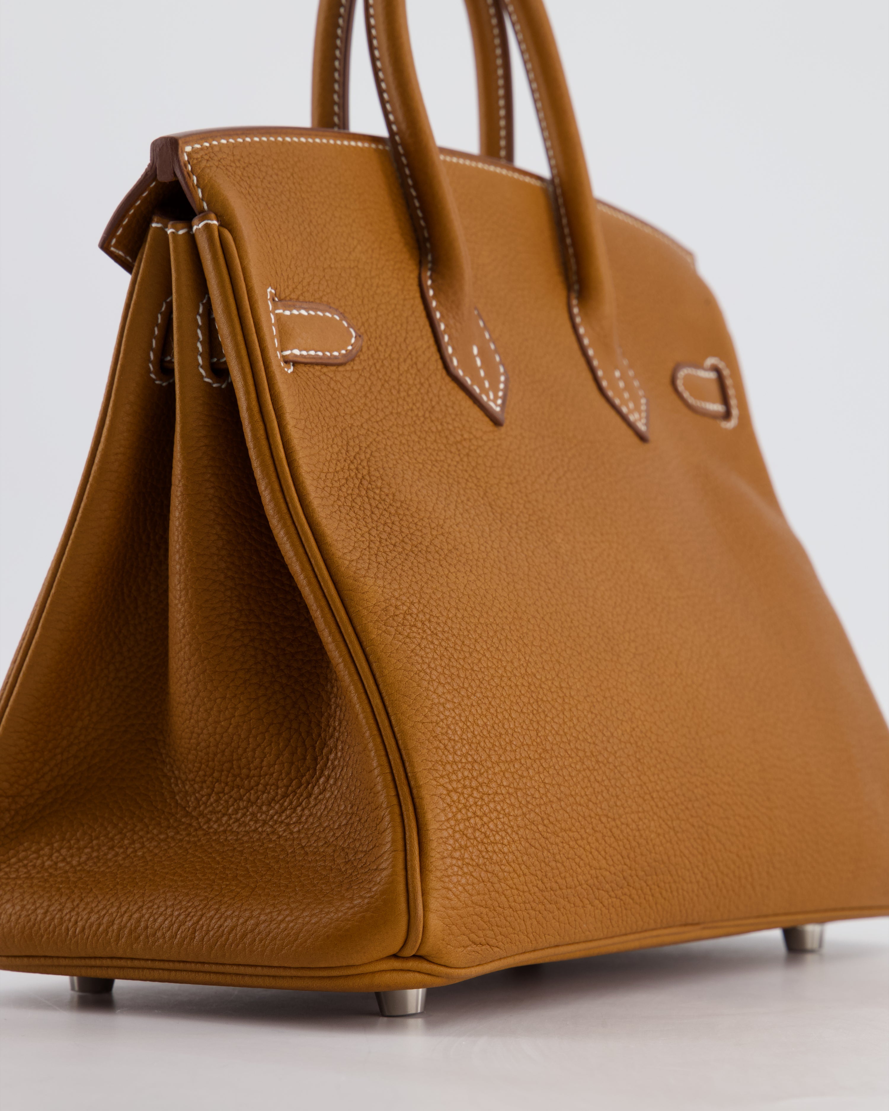 *RARE* Hermès Birkin 25 Retourne Bag in Fauve Barenia Faubourg Leather with Palladium Hardware