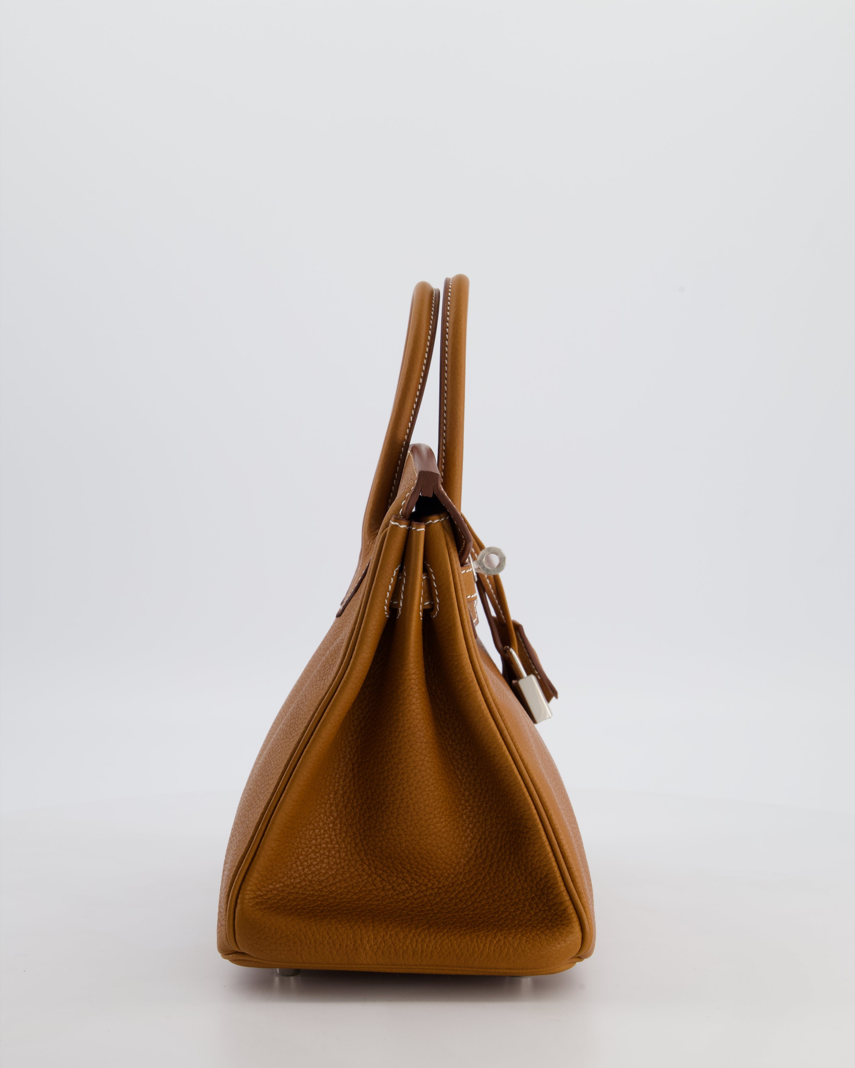 *RARE* Hermès Birkin 25 Retourne Bag in Fauve Barenia Faubourg Leather with Palladium Hardware