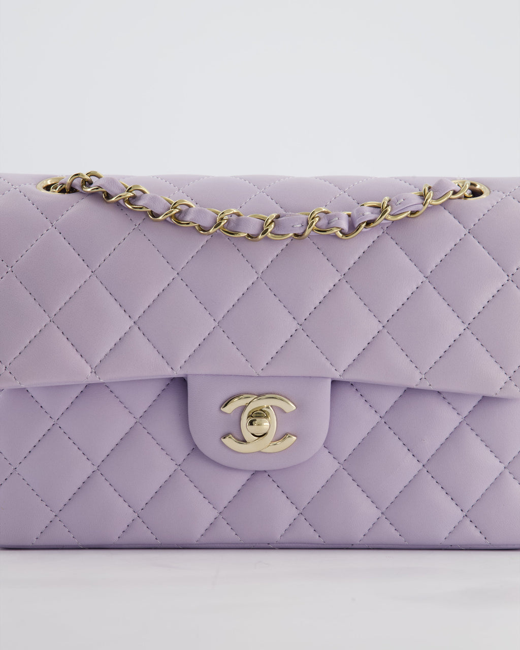 *CUTE COLOUR* Chanel Small Classic Double Flap Bag in Light Violet Lambskin Leather with Champagne Gold Hardware