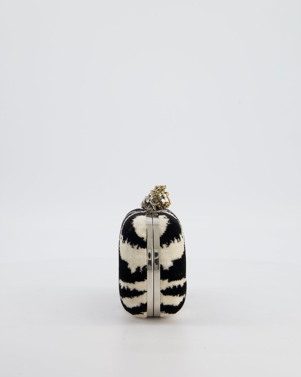 Alexander McQueen Black and White Zebra Print Skull Box Clutch Bag with Silver Hardware