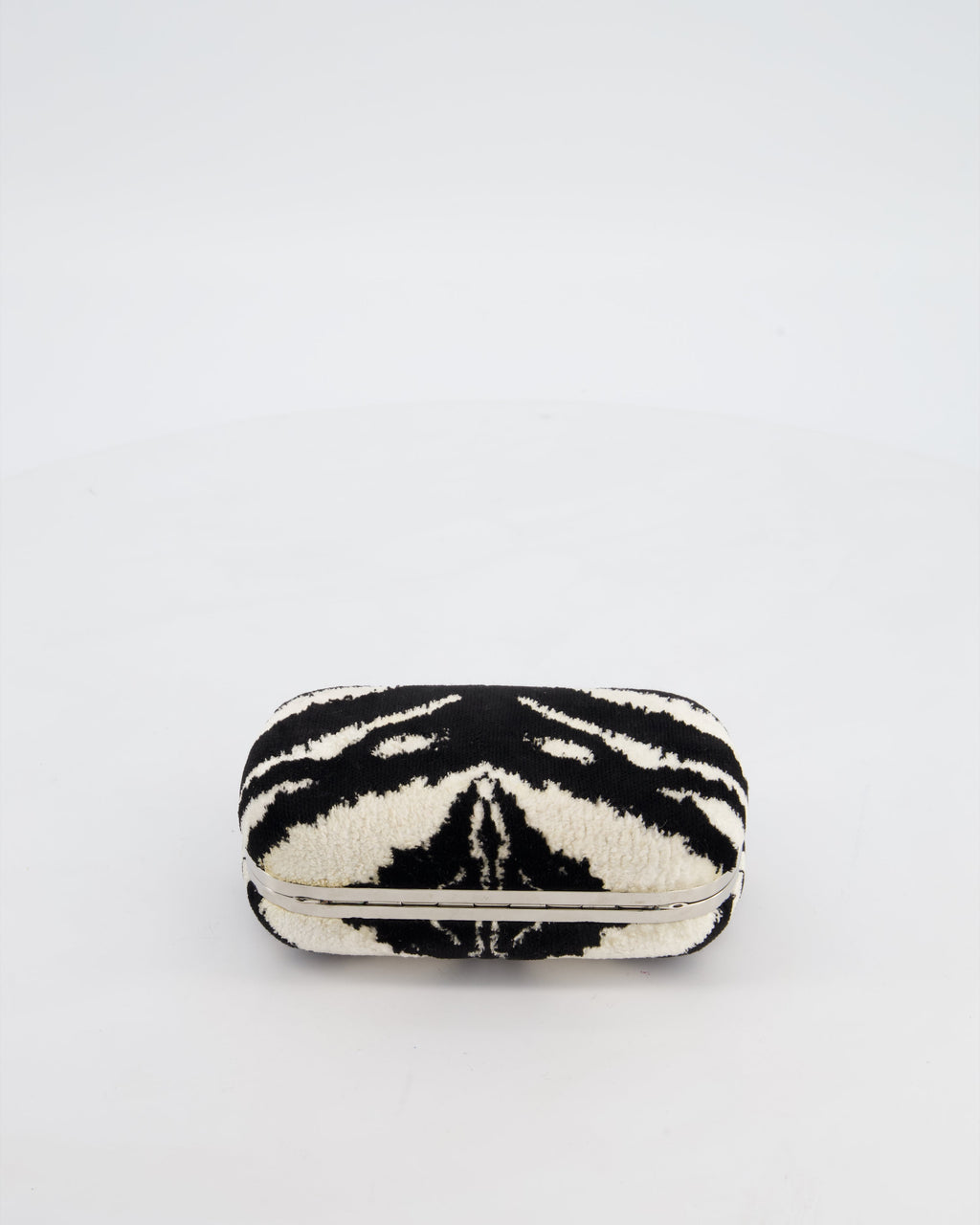 Alexander McQueen Black and White Zebra Print Skull Box Clutch Bag with Silver Hardware