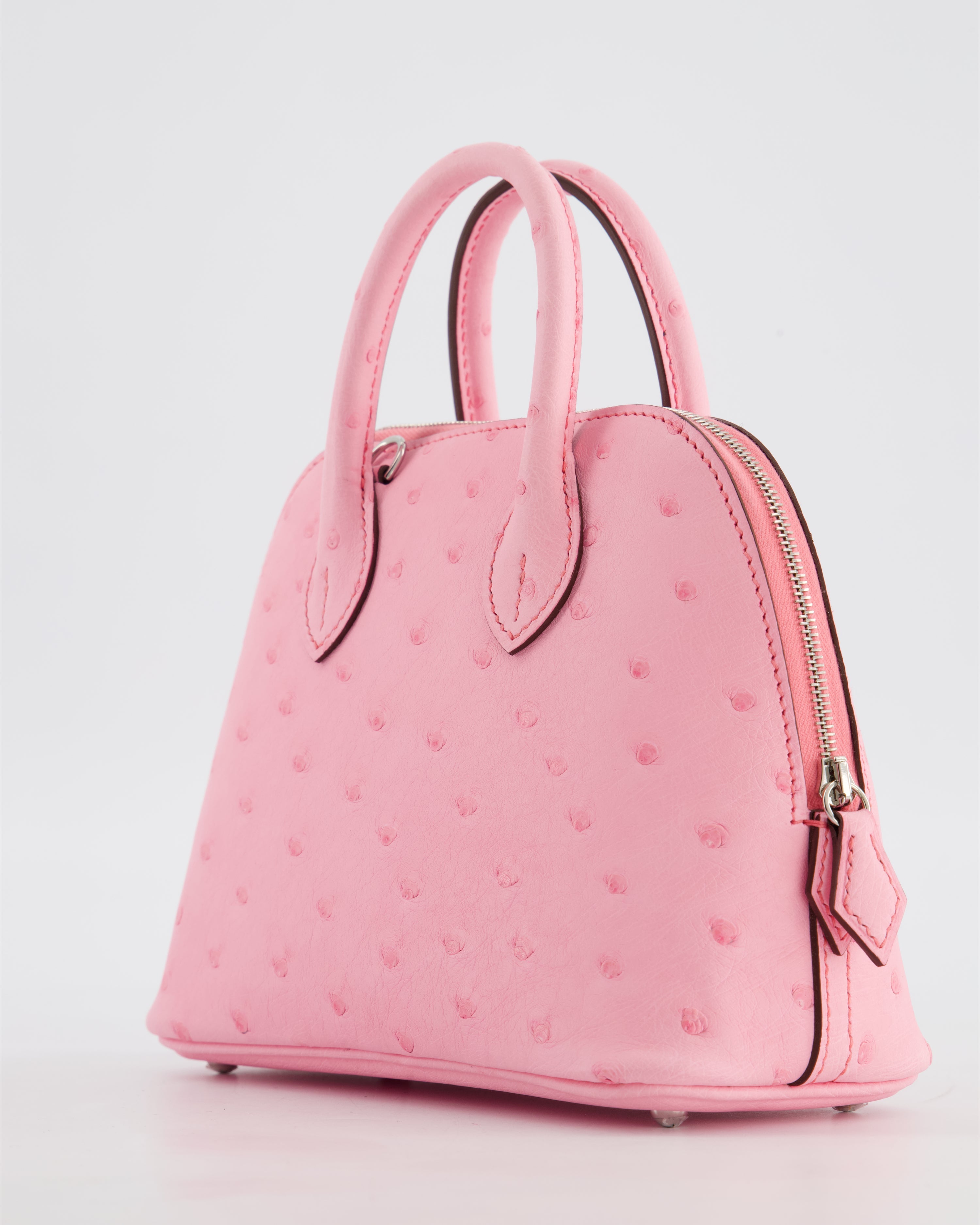 *HOT* Hermès Mini Bolide Bag in Rose Bubblegum Ostrich Leather with Palladium Hardware