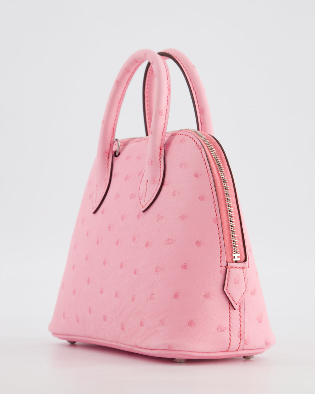 *HOT* Hermès Mini Bolide Bag in Rose Bubblegum Ostrich Leather with Palladium Hardware