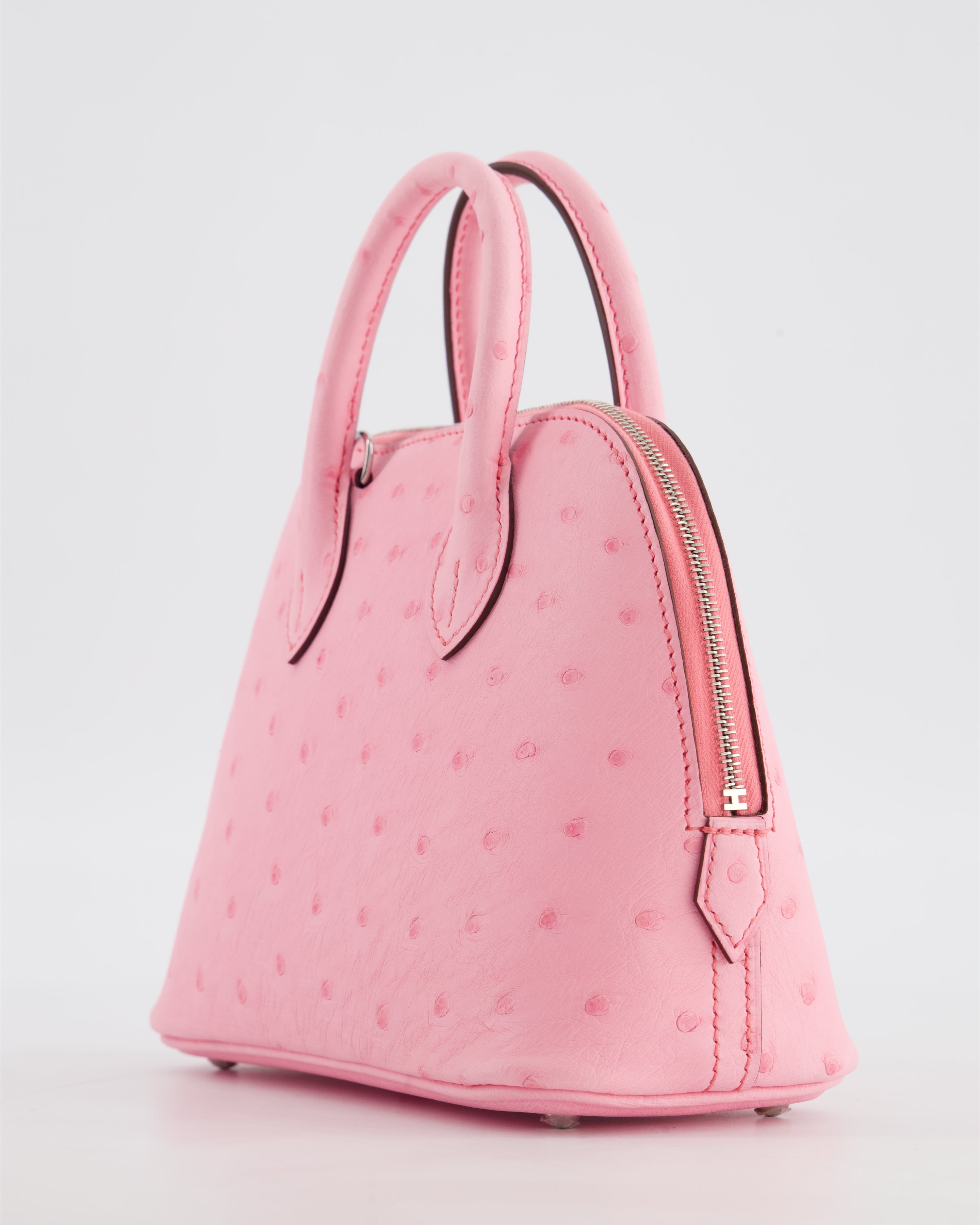 *HOT* Hermès Mini Bolide Bag in Rose Bubblegum Ostrich Leather with Palladium Hardware