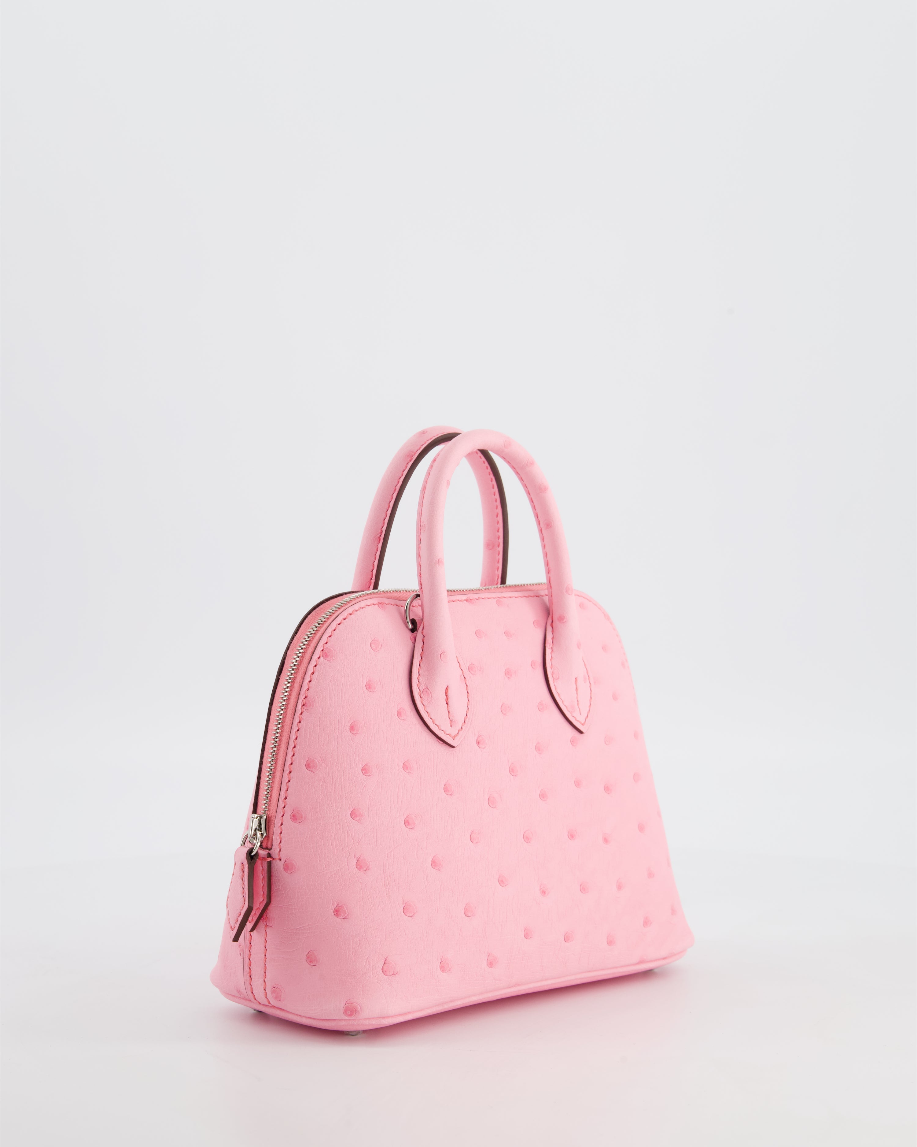 *HOT* Hermès Mini Bolide Bag in Rose Bubblegum Ostrich Leather with Palladium Hardware