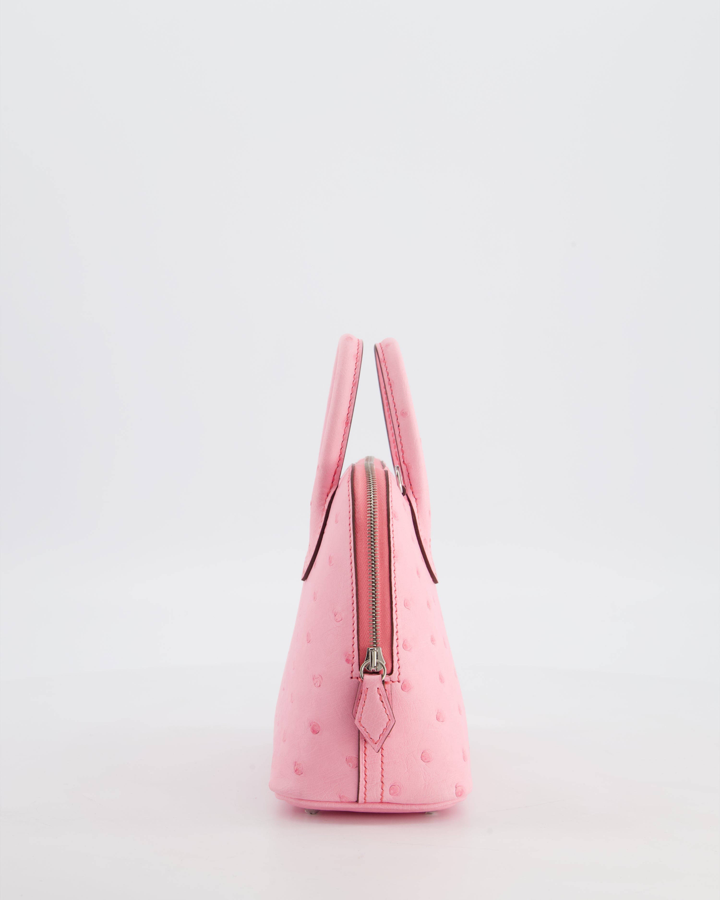 *HOT* Hermès Mini Bolide Bag in Rose Bubblegum Ostrich Leather with Palladium Hardware