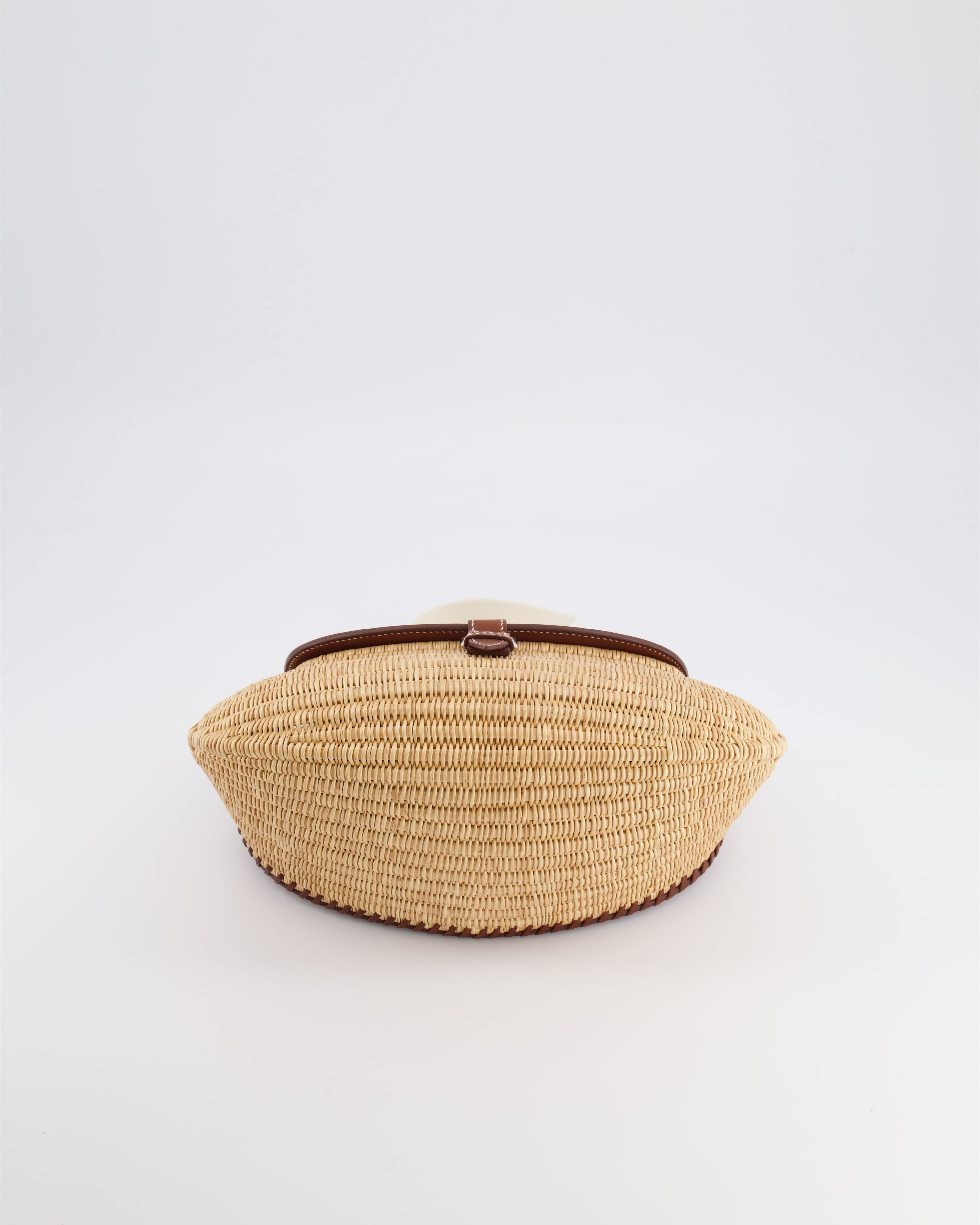 Hermès Panier de Pêche Wicker Bag in Osier, Gold Barenia Leather with Nata Canvas Strap and Palladium Hardware