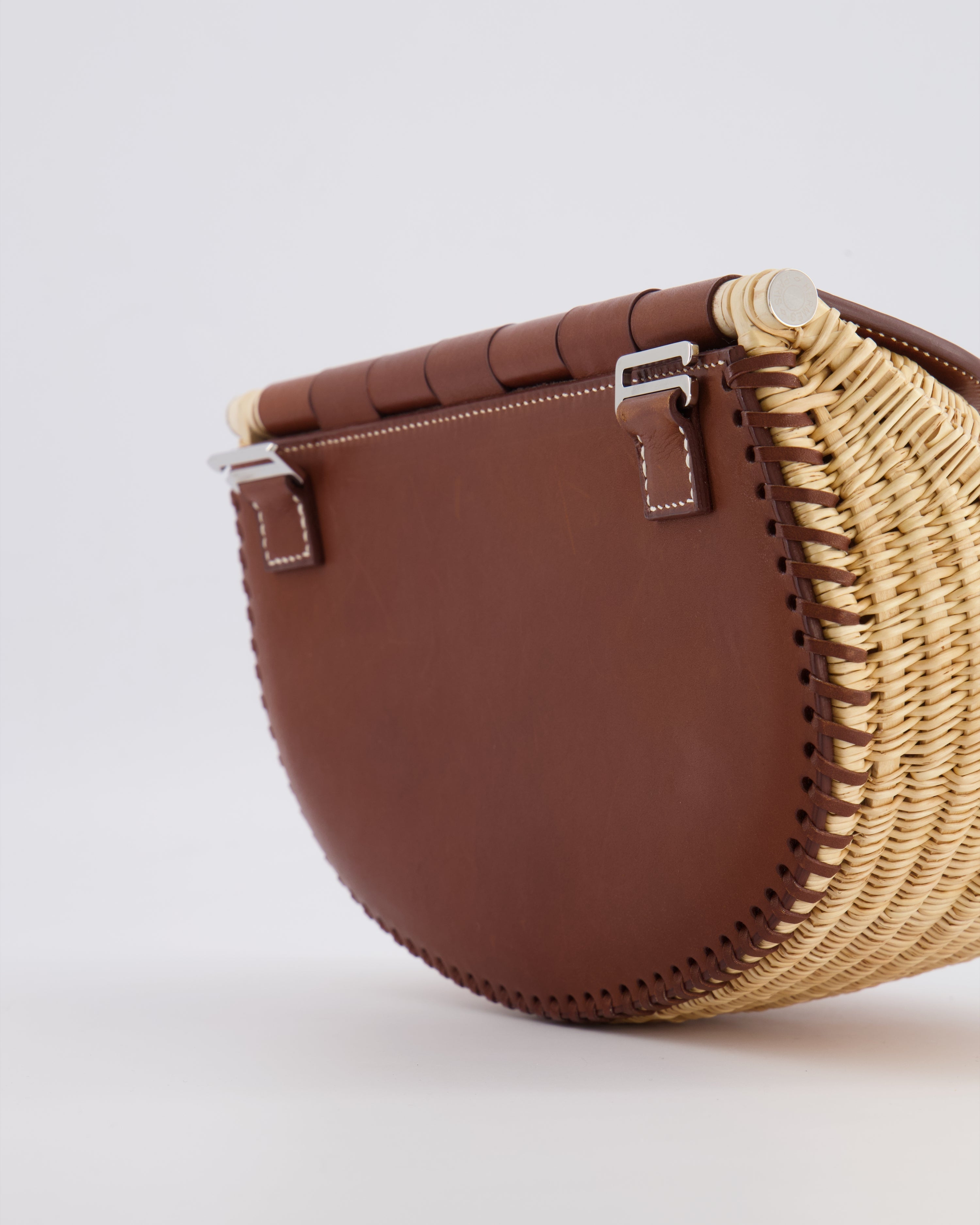 Hermès Panier de Pêche Wicker Bag in Osier, Gold Barenia Leather with Nata Canvas Strap and Palladium Hardware