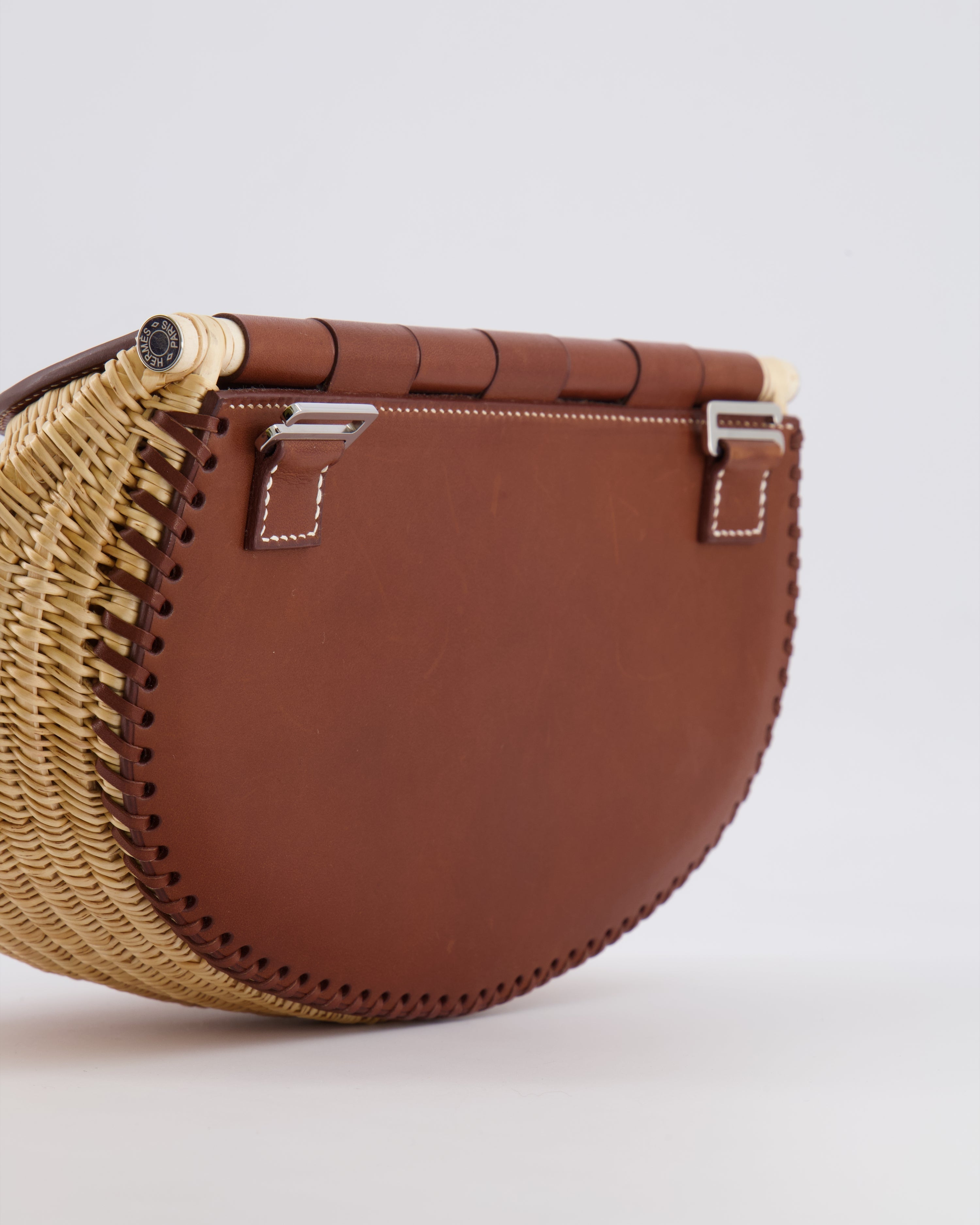 Hermès Panier de Pêche Wicker Bag in Osier, Gold Barenia Leather with Nata Canvas Strap and Palladium Hardware