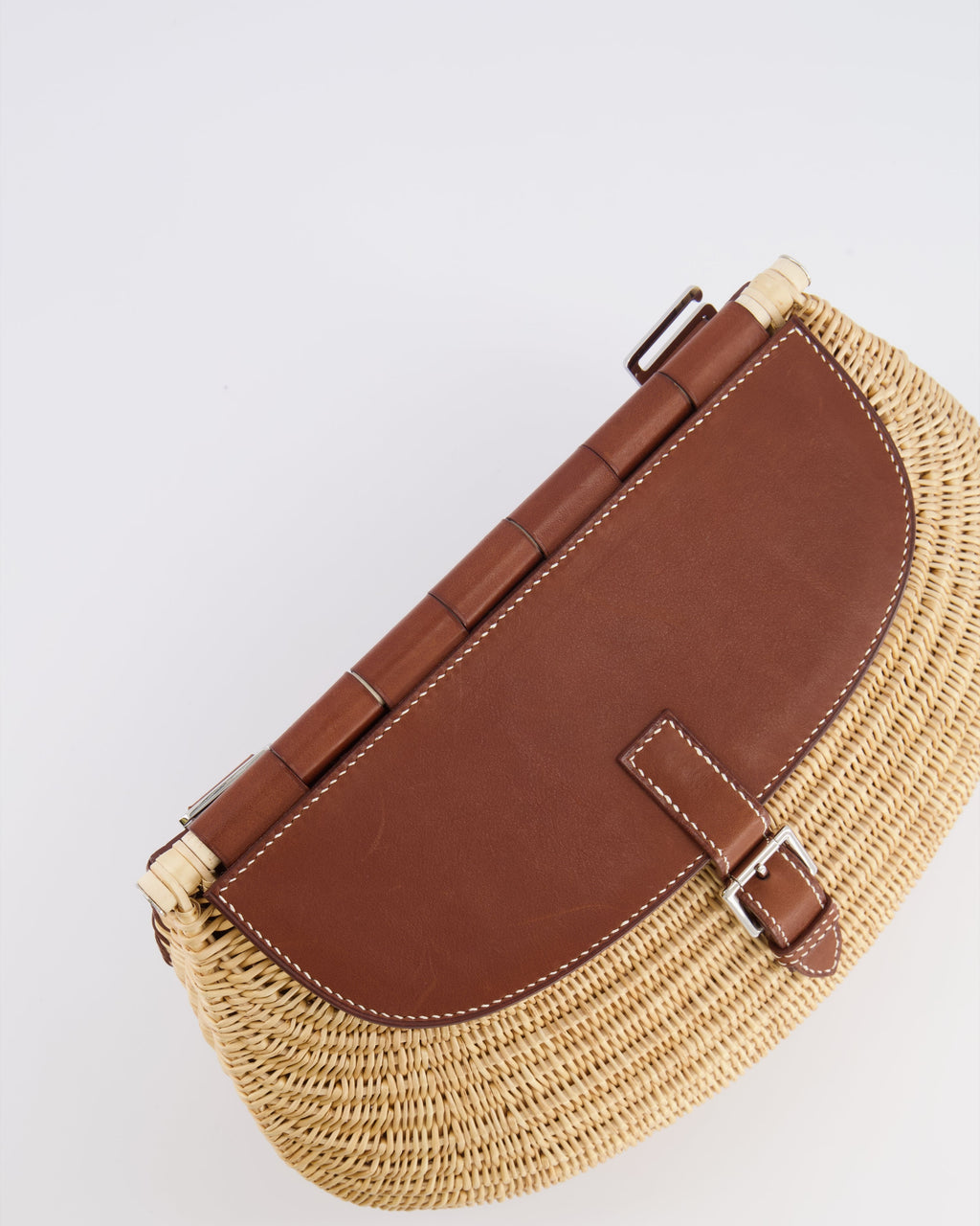 Hermès Panier de Pêche Wicker Bag in Osier, Gold Barenia Leather with Nata Canvas Strap and Palladium Hardware