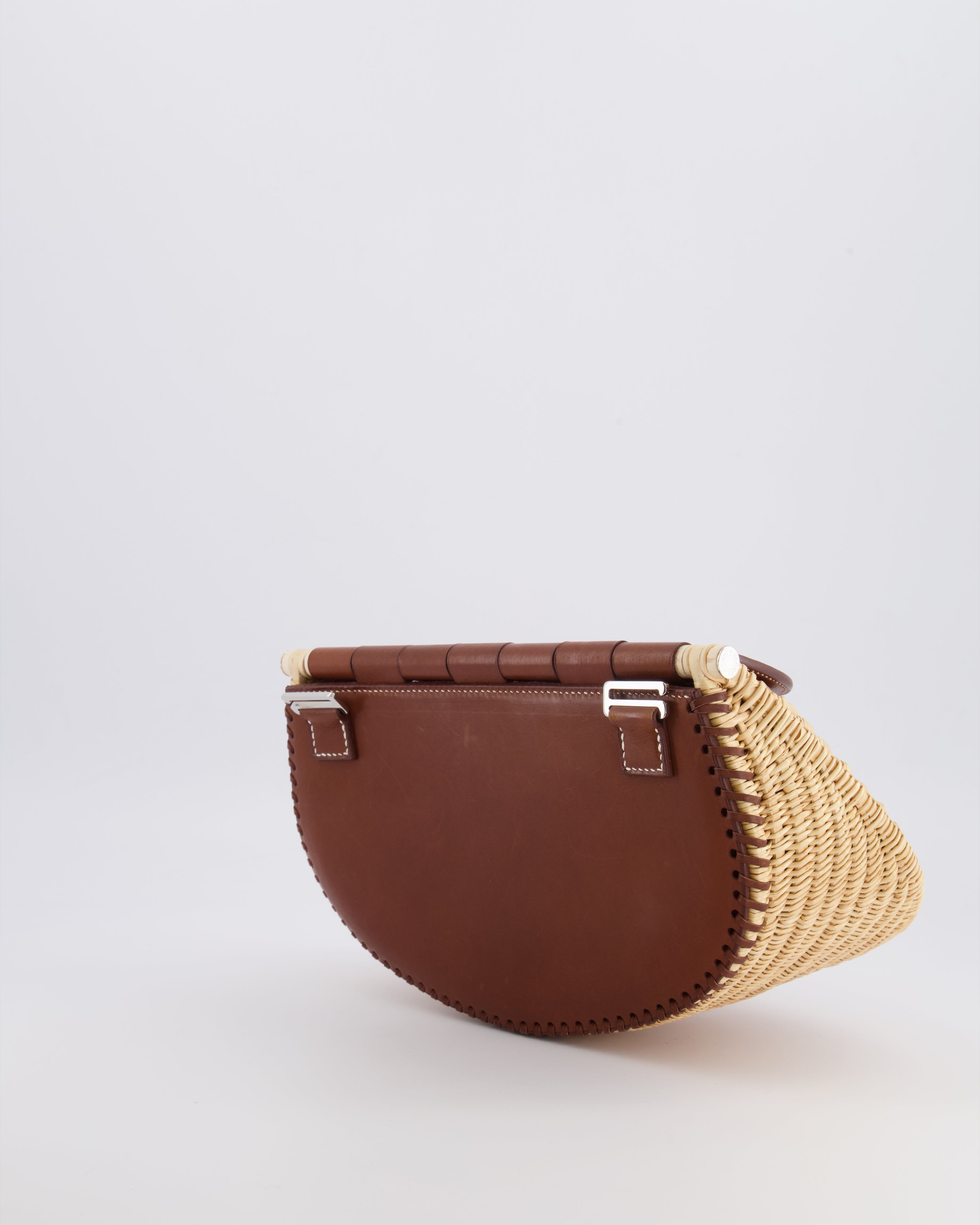 Hermès Panier de Pêche Wicker Bag in Osier, Gold Barenia Leather with Nata Canvas Strap and Palladium Hardware