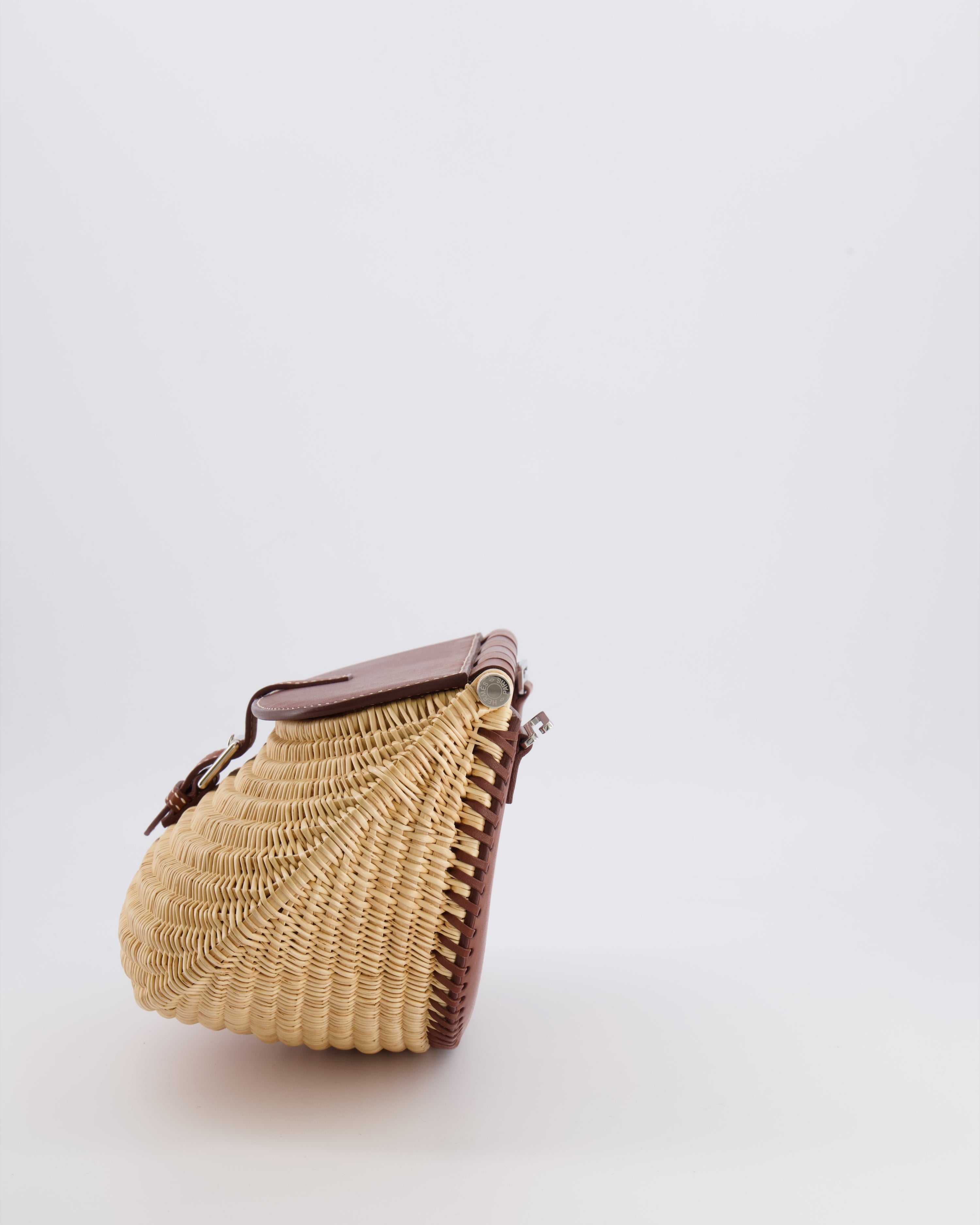 Hermès Panier de Pêche Wicker Bag in Osier, Gold Barenia Leather with Nata Canvas Strap and Palladium Hardware