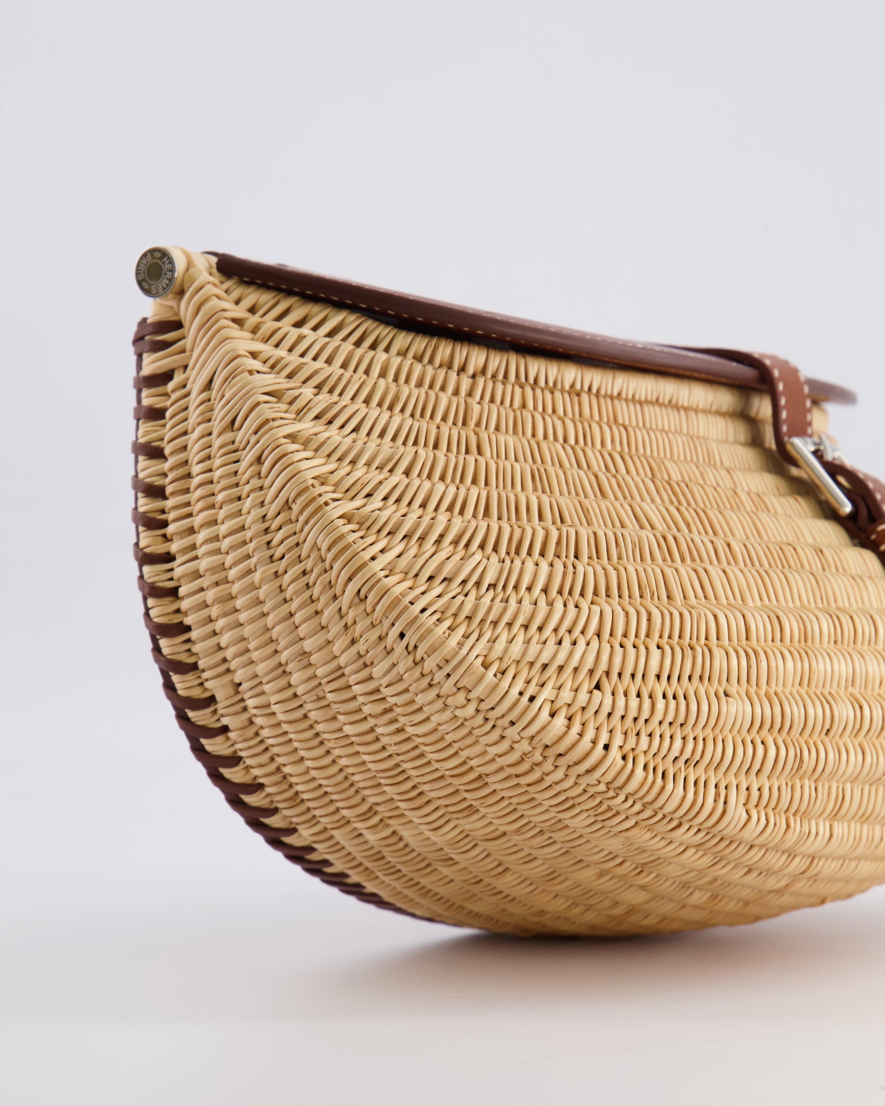 Hermès Panier de Pêche Wicker Bag in Osier, Gold Barenia Leather with Nata Canvas Strap and Palladium Hardware