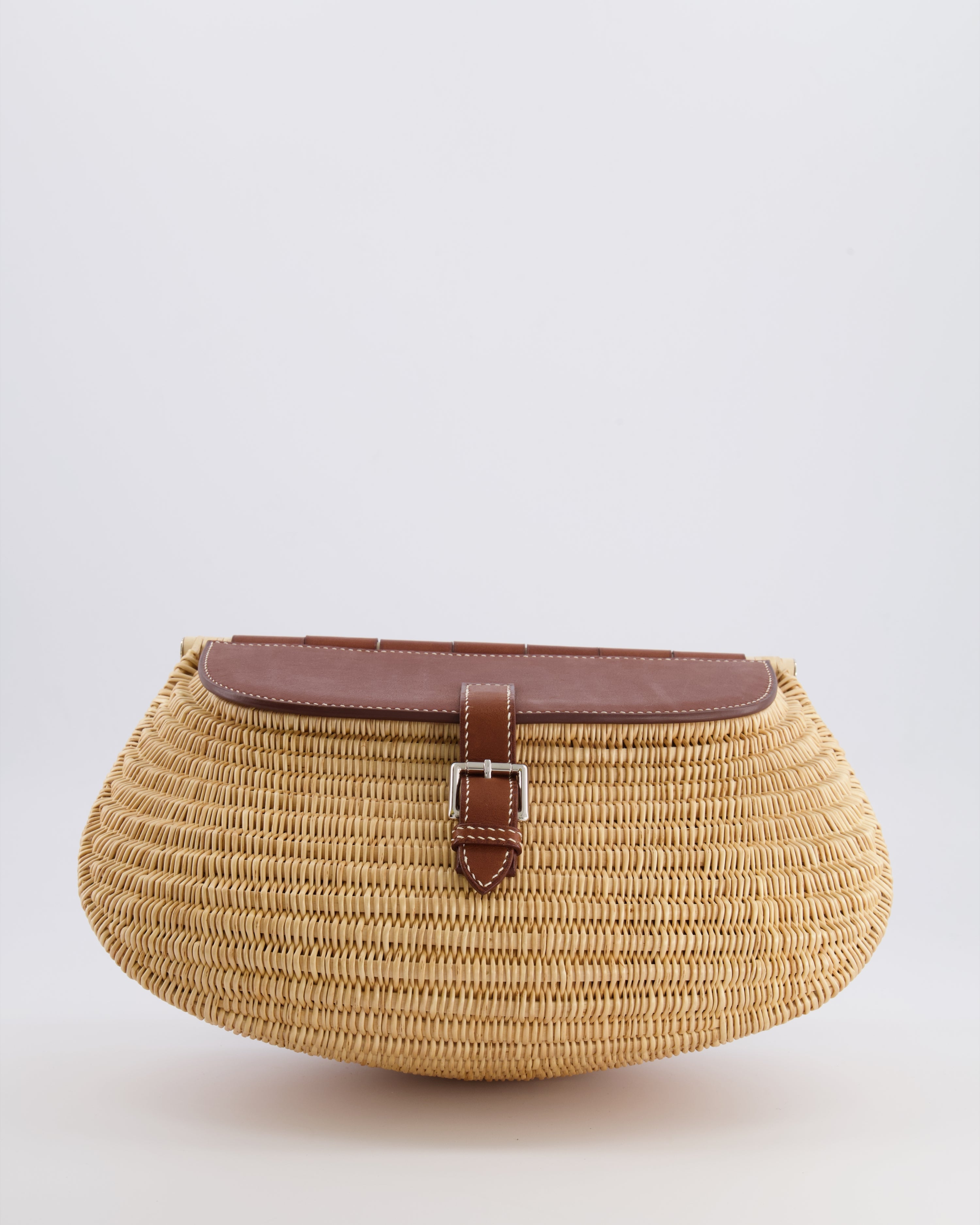 Hermès Panier de Pêche Wicker Bag in Osier, Gold Barenia Leather with Nata Canvas Strap and Palladium Hardware
