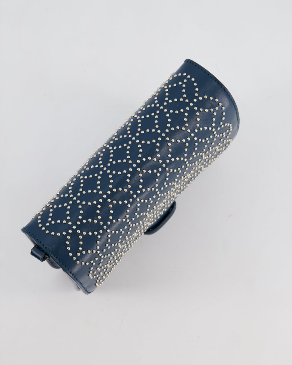 Alaïa Studded Leather Mini Shoulder Bag in Teal Leather with Silver Hardware