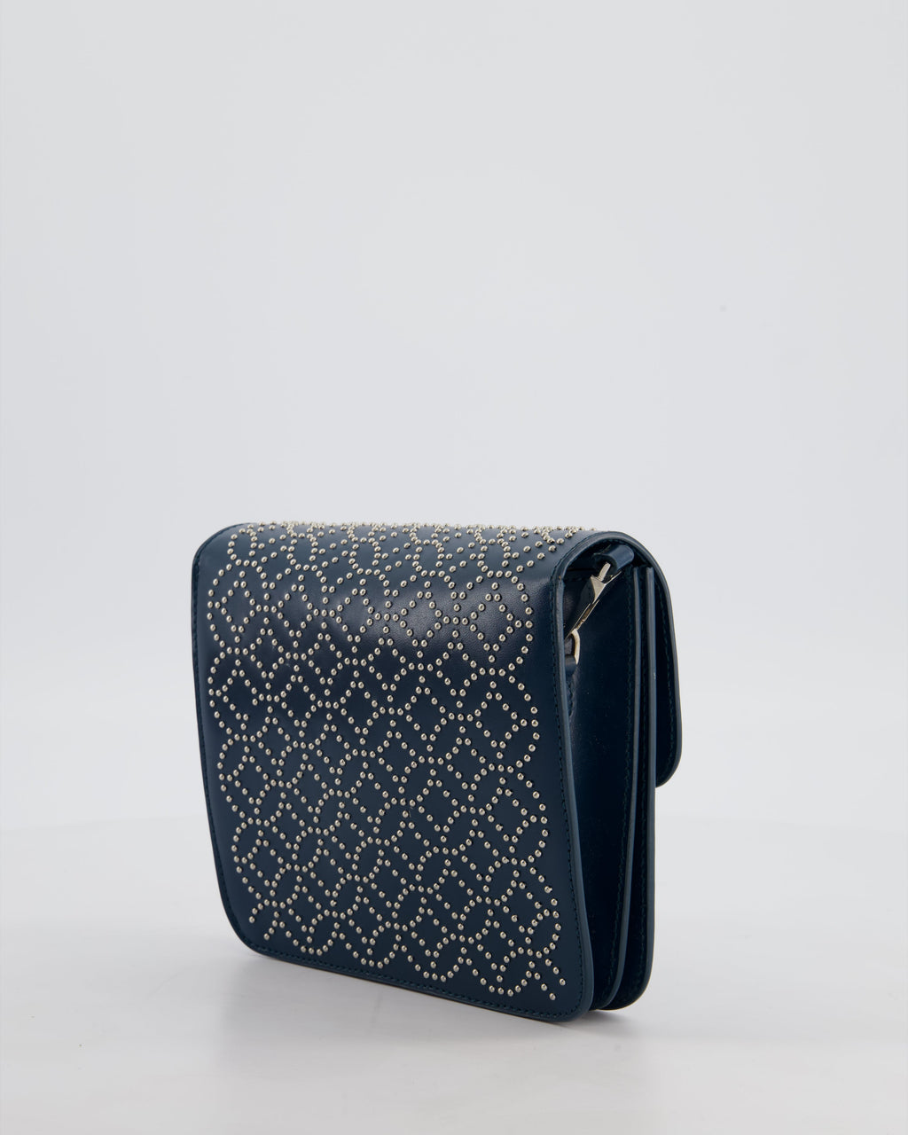 Alaïa Studded Leather Mini Shoulder Bag in Teal Leather with Silver Hardware