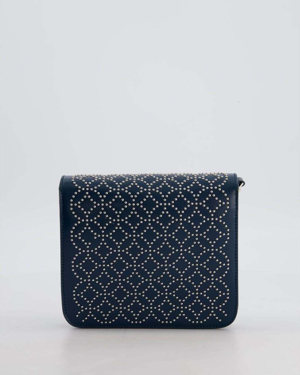 Alaïa Studded Leather Mini Shoulder Bag in Teal Leather with Silver Hardware