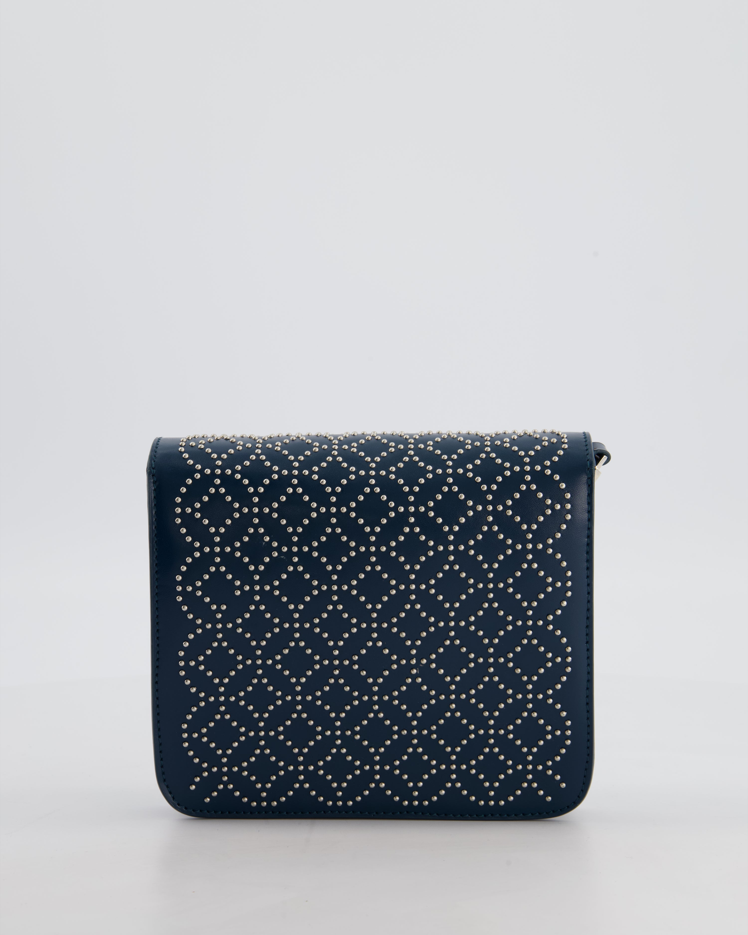 Alaïa Studded Leather Mini Shoulder Bag in Teal Leather with Silver Hardware