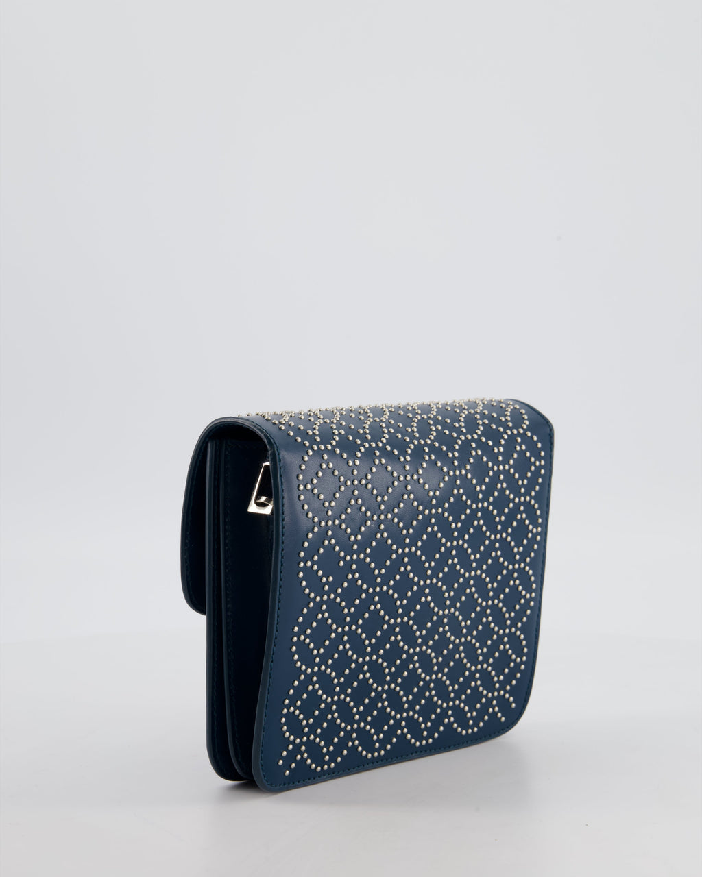 Alaïa Studded Leather Mini Shoulder Bag in Teal Leather with Silver Hardware