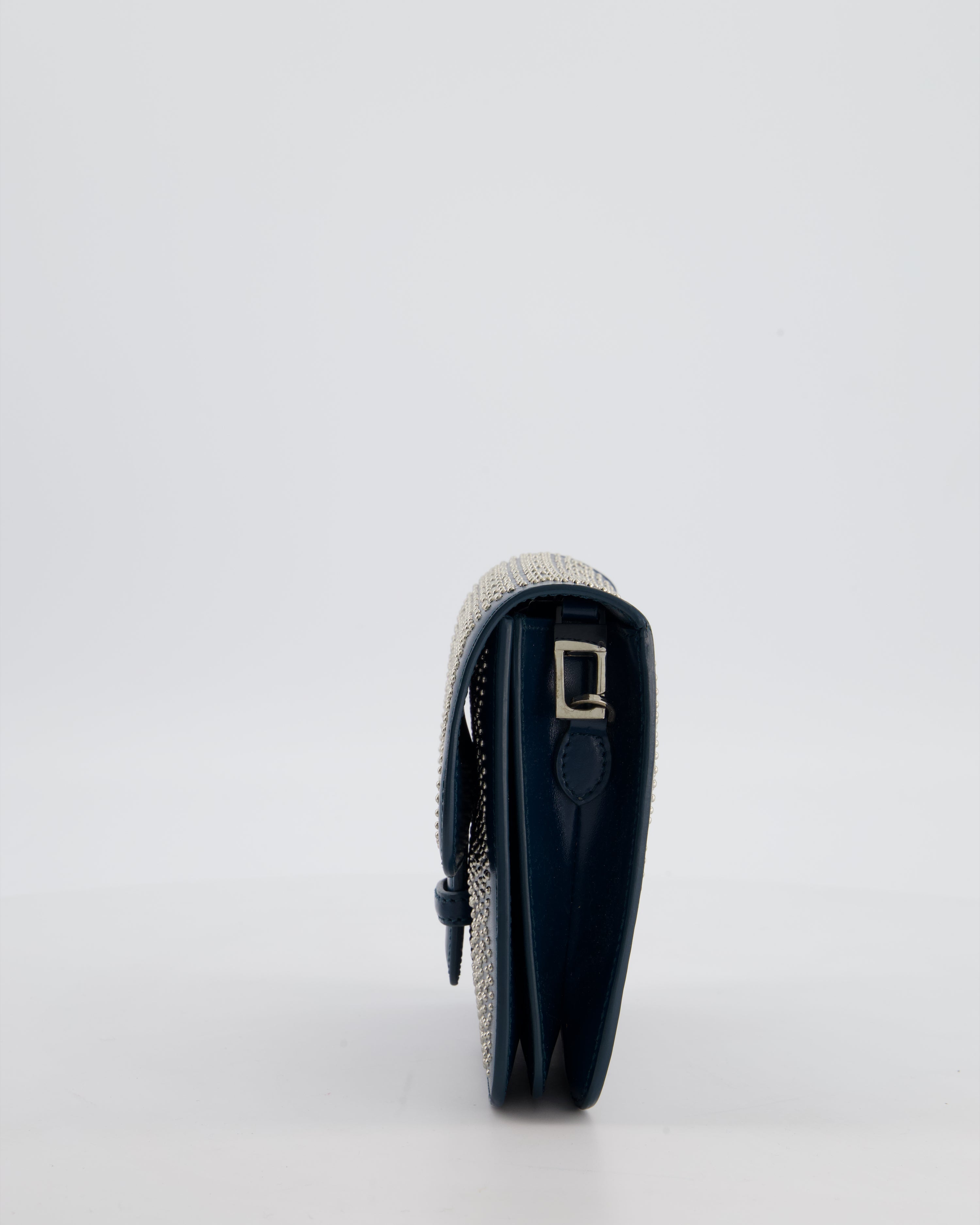 Alaïa Studded Leather Mini Shoulder Bag in Teal Leather with Silver Hardware