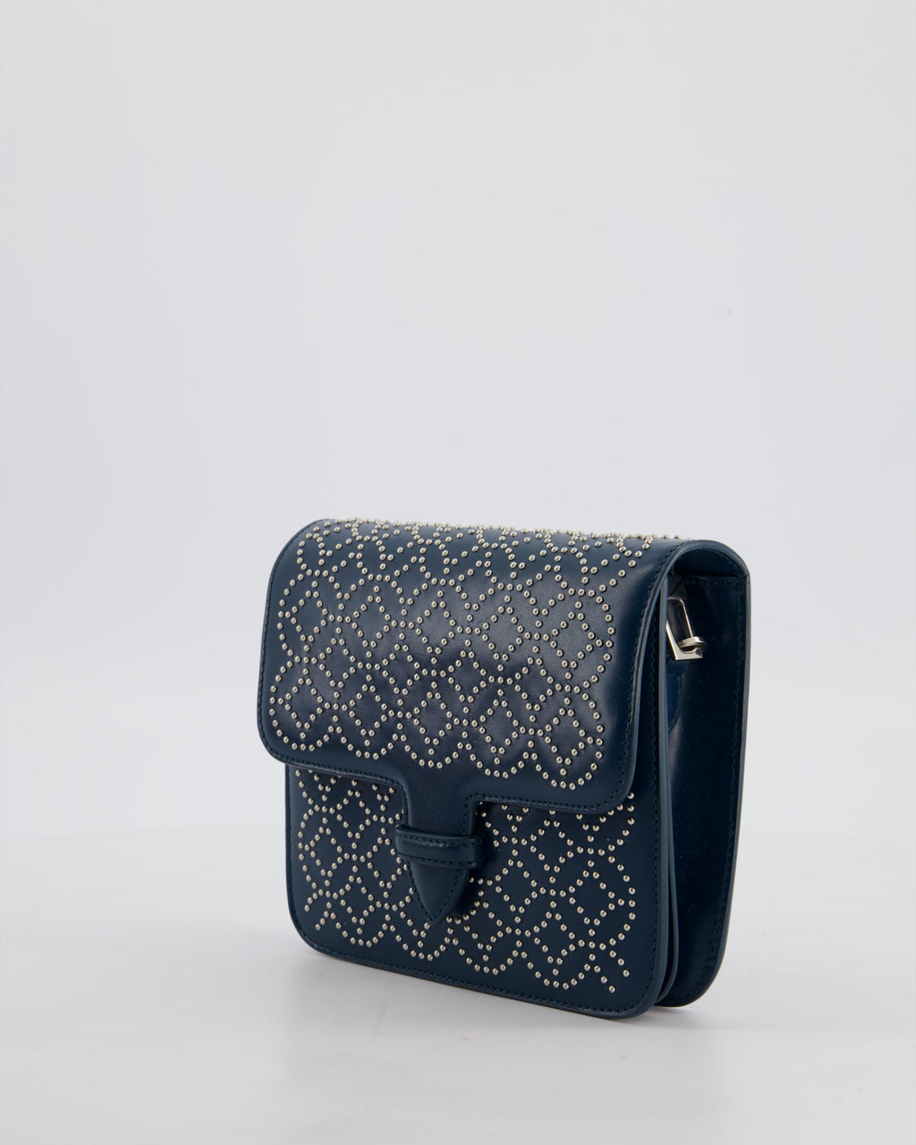 Alaïa Studded Leather Mini Shoulder Bag in Teal Leather with Silver Hardware