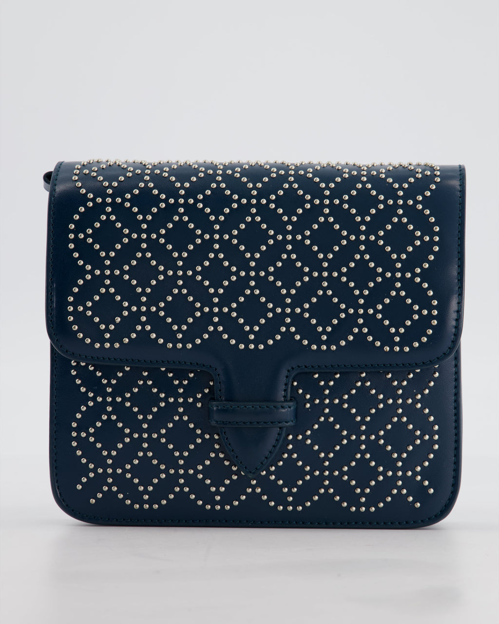 Alaïa Studded Leather Mini Shoulder Bag in Teal Leather with Silver Hardware