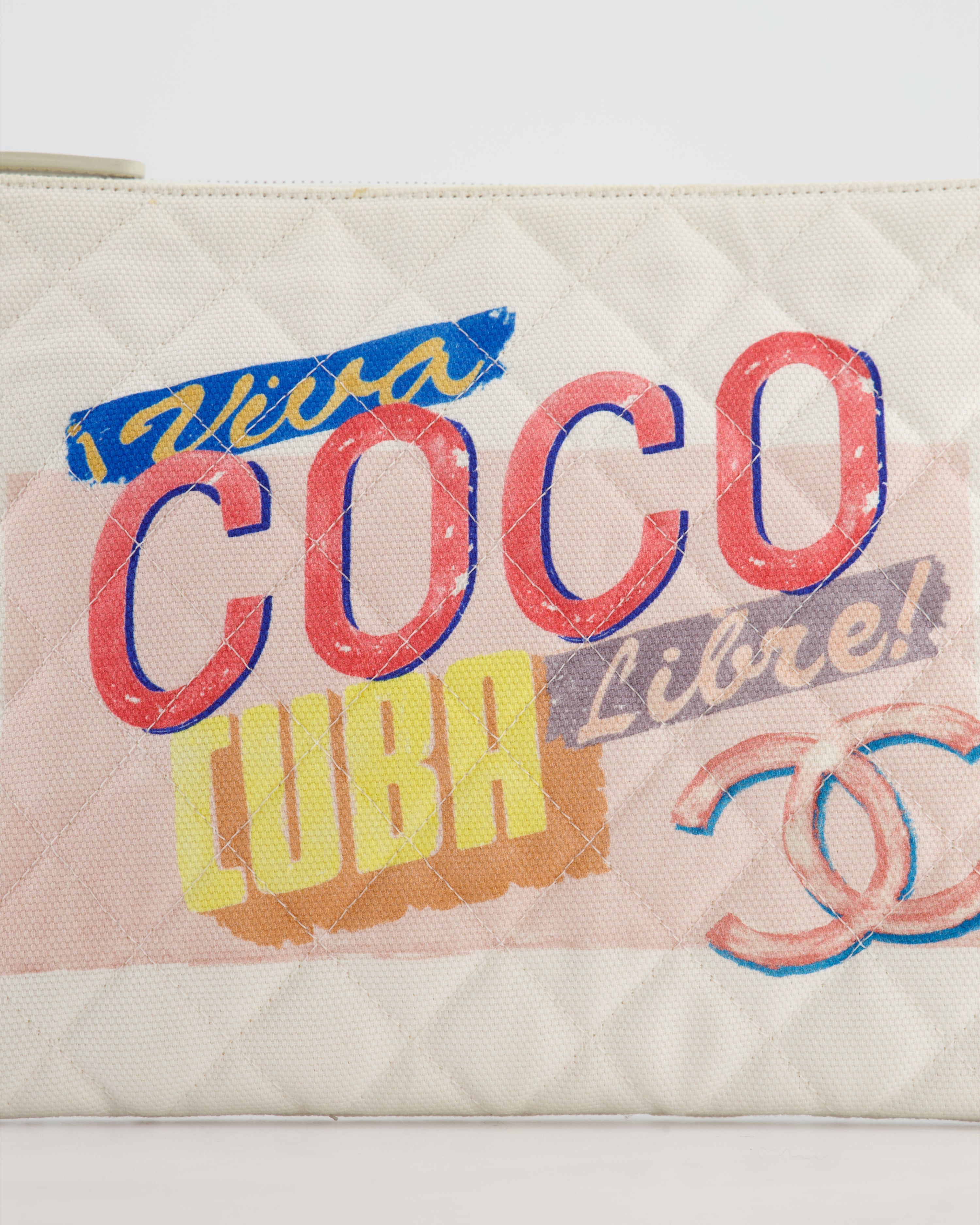 Chanel SS17 Coco Cuba White Pouch in Canvas with CC Logo